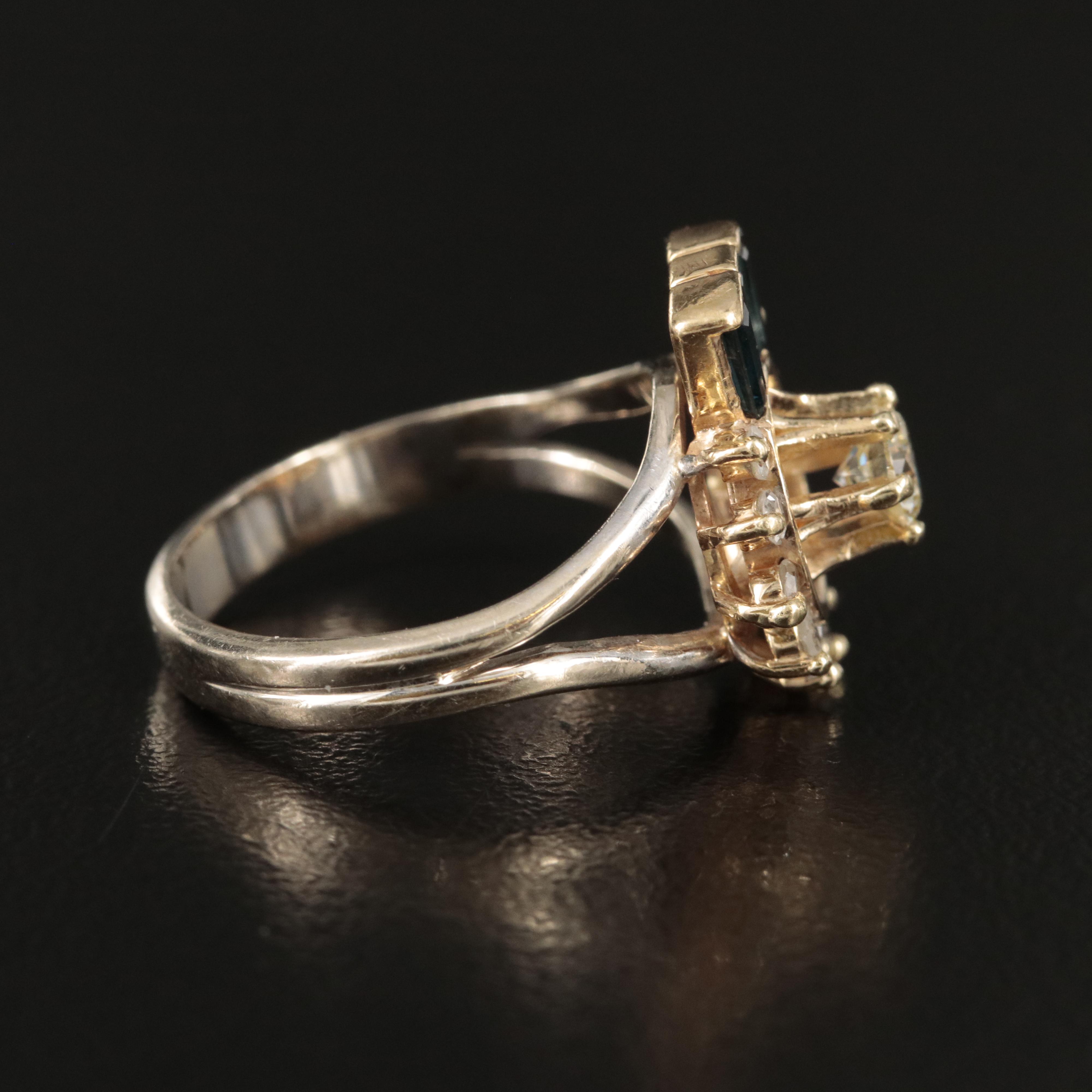 14K Diamond and Sapphire Ring with Buttercup Center Setting