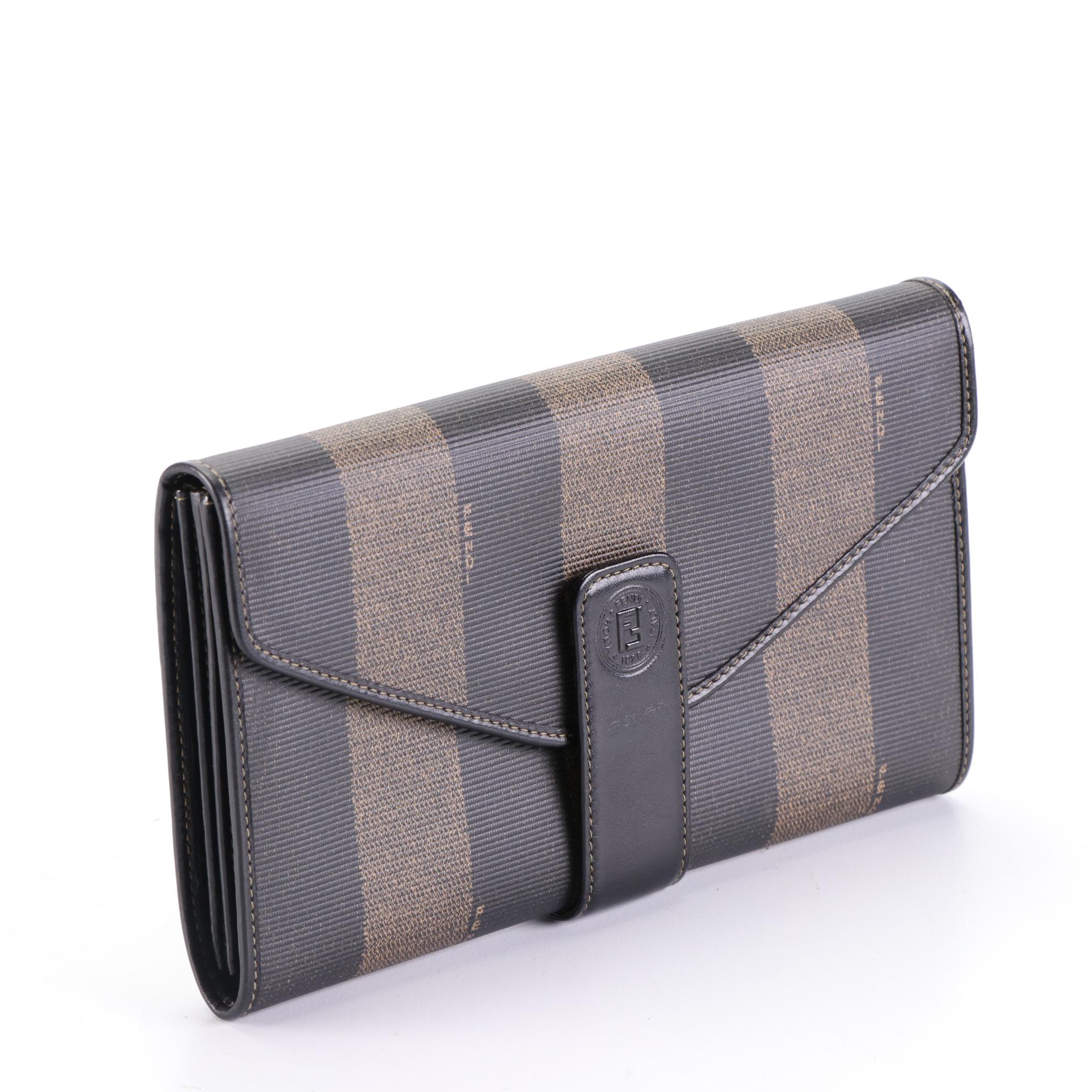 Fendi Envelope-Style Wallet in Pequin Coated Canvas and Black Leather