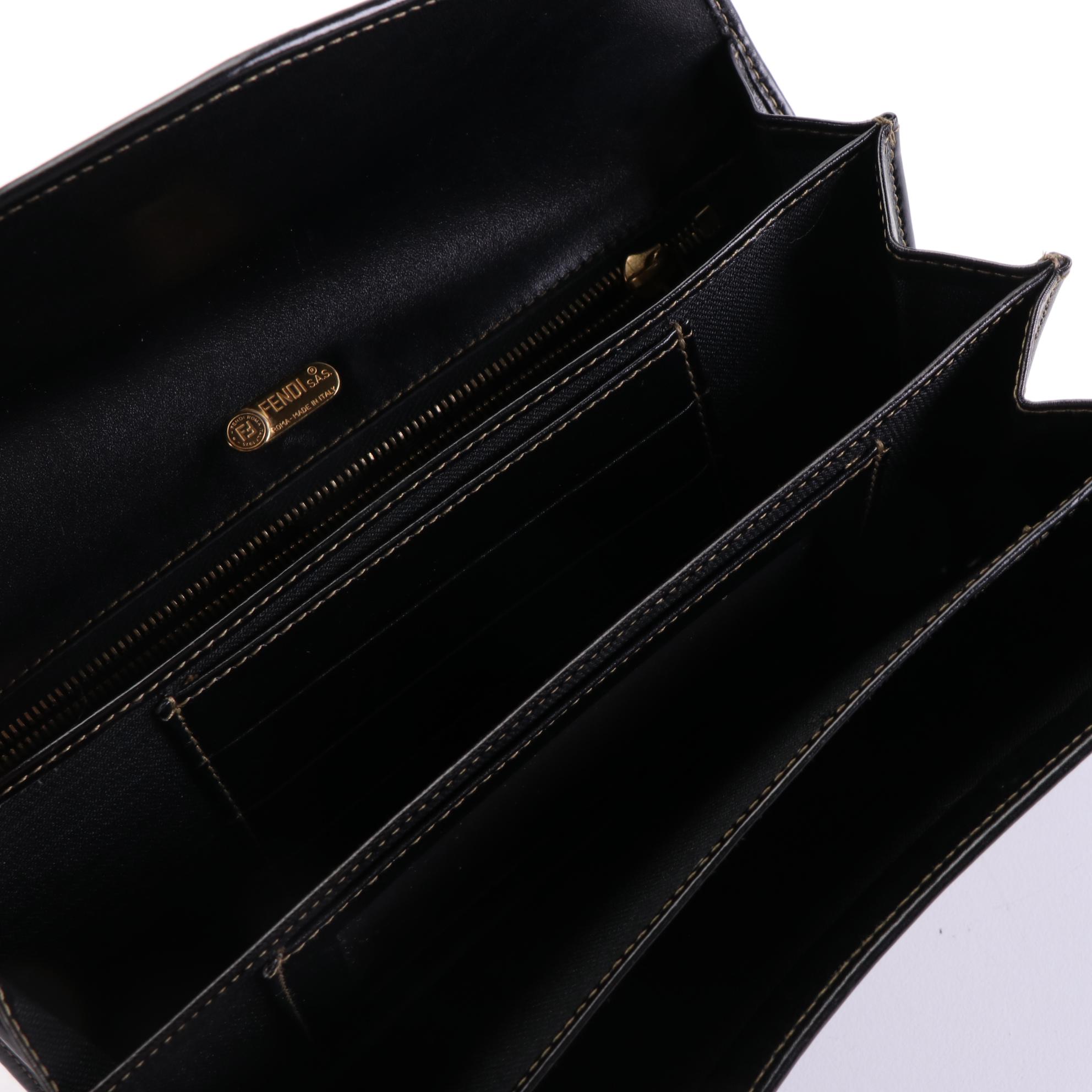 Fendi Envelope-Style Wallet in Pequin Coated Canvas and Black Leather