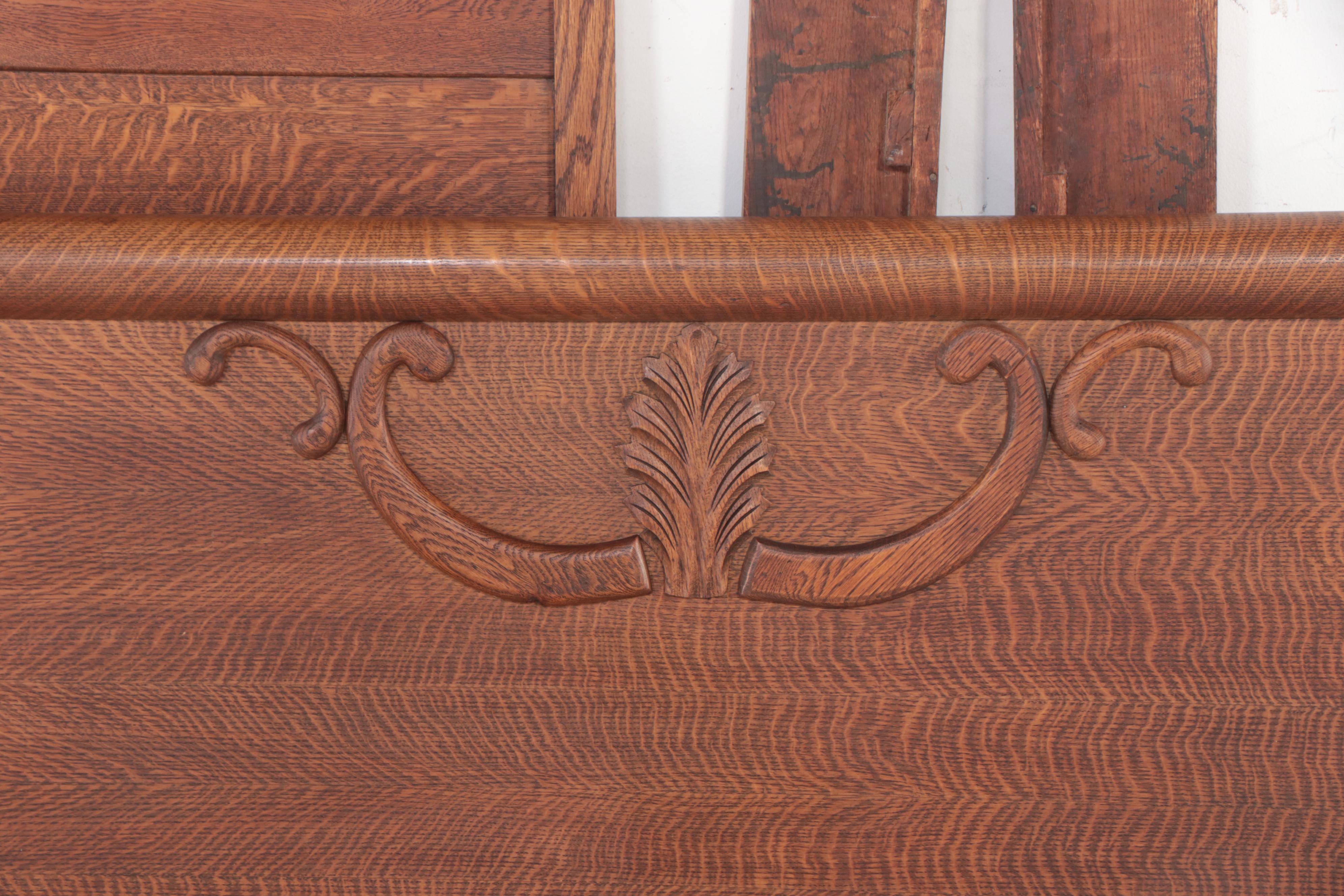 Victorian Carved Oak Full-Size Bed Frame, Early 20th Century