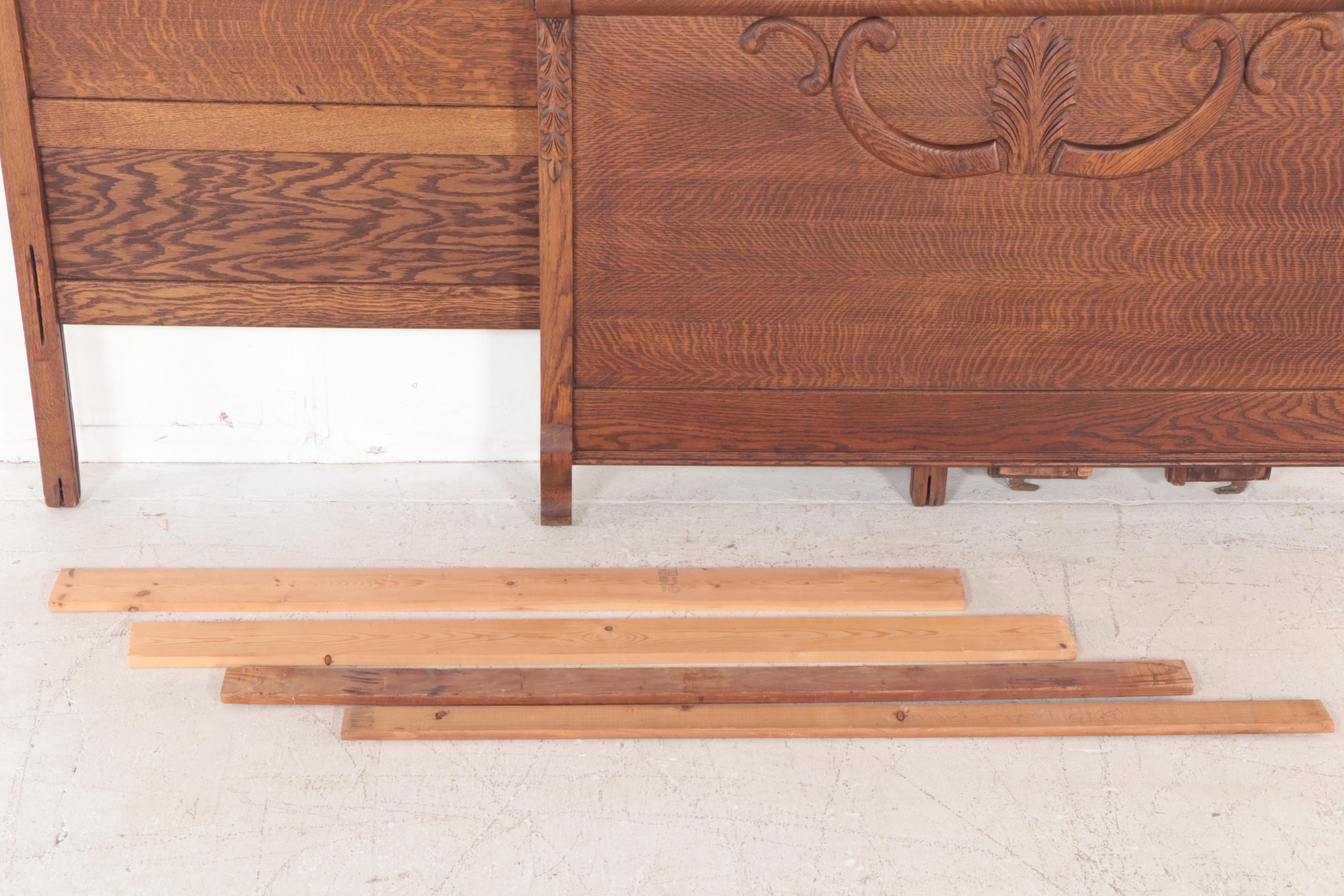 Victorian Carved Oak Full-Size Bed Frame, Early 20th Century