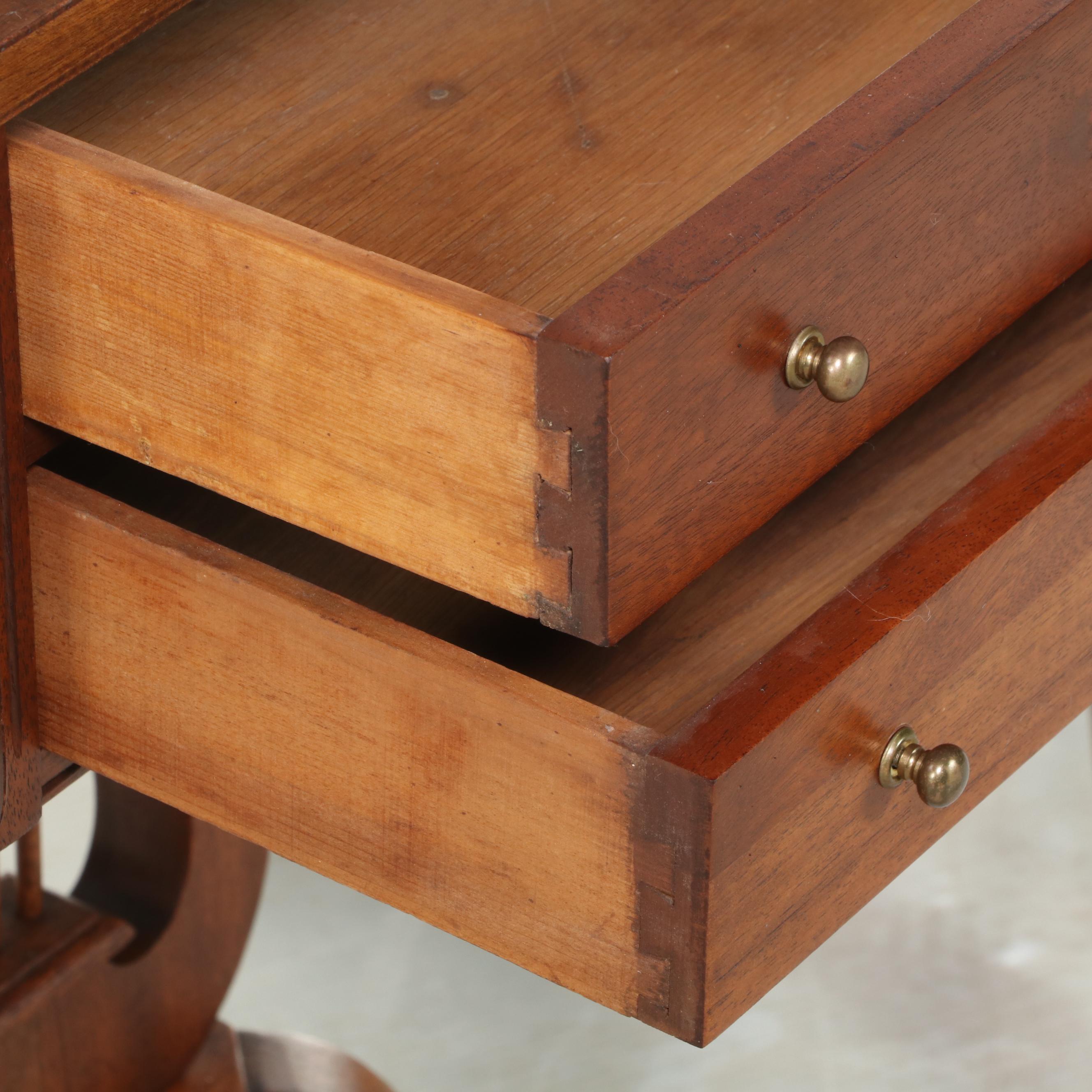 Pair of Classical Style Mahogany Drop-Leaf Lyre-Base Side Tables