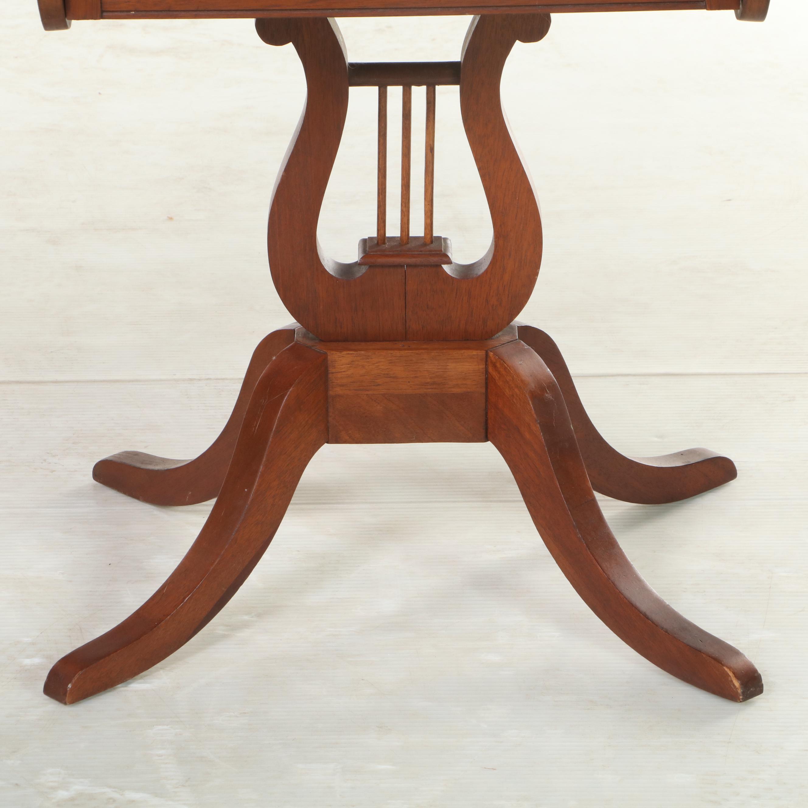 Pair of Classical Style Mahogany Drop-Leaf Lyre-Base Side Tables