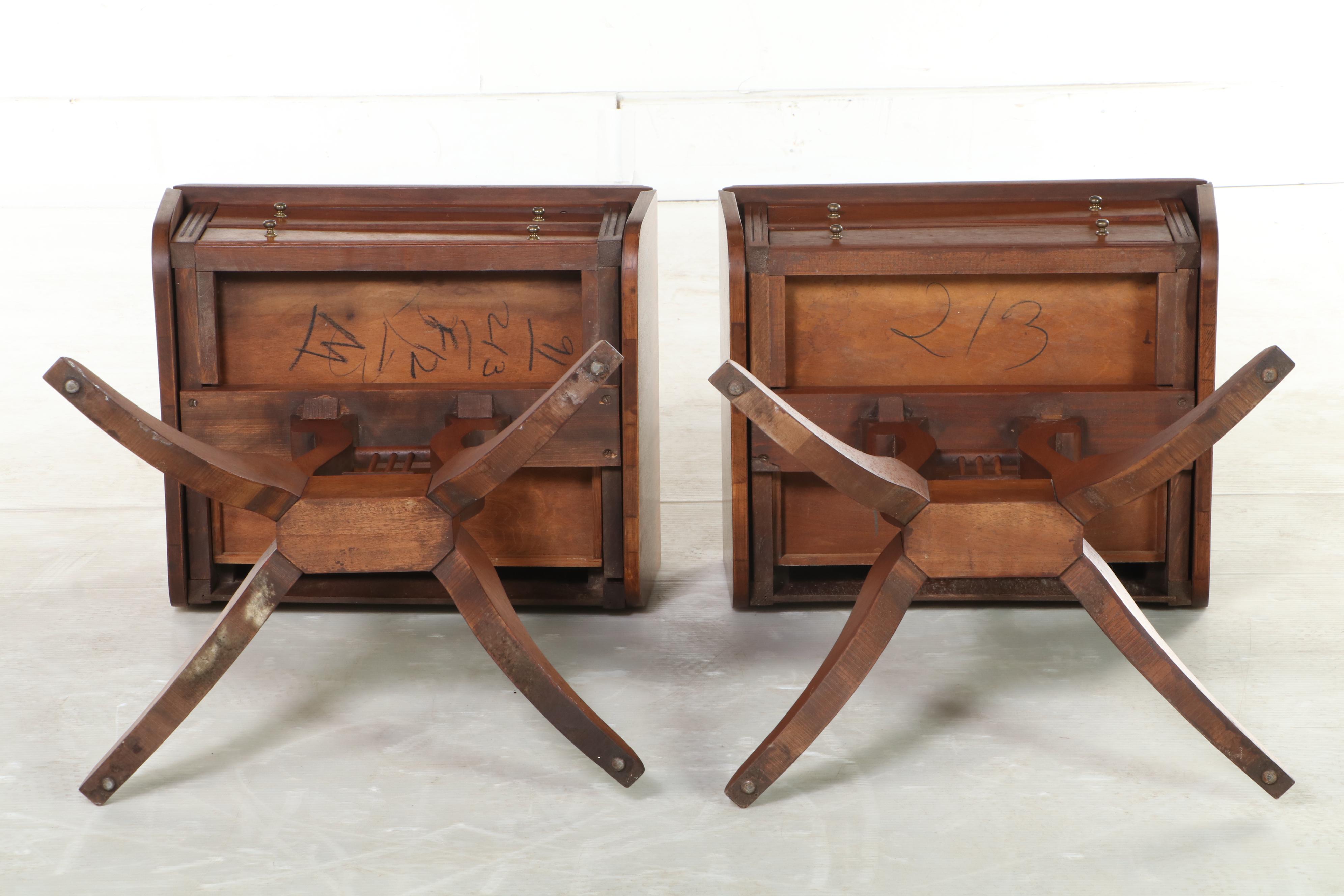 Pair of Classical Style Mahogany Drop-Leaf Lyre-Base Side Tables