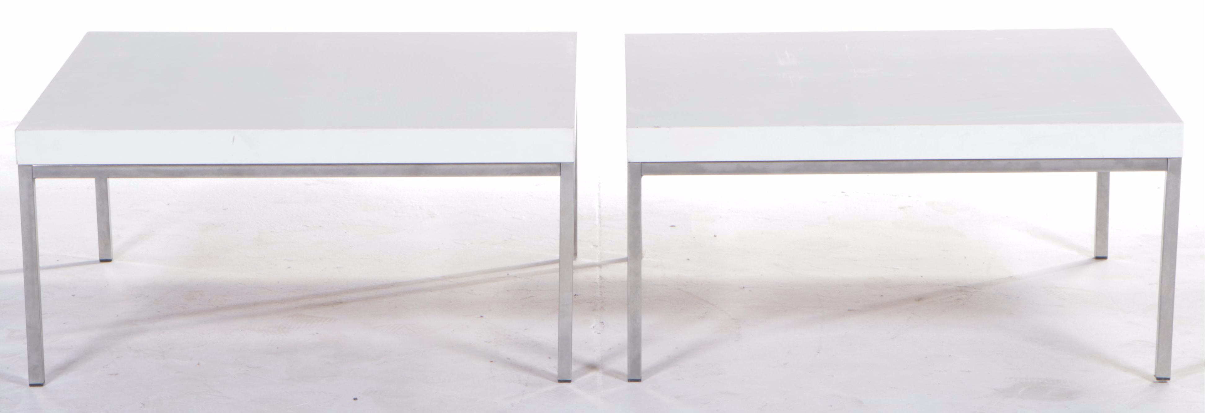 Pair of IKEA "Klubbo" Chrome and White Laminate Coffee Tables