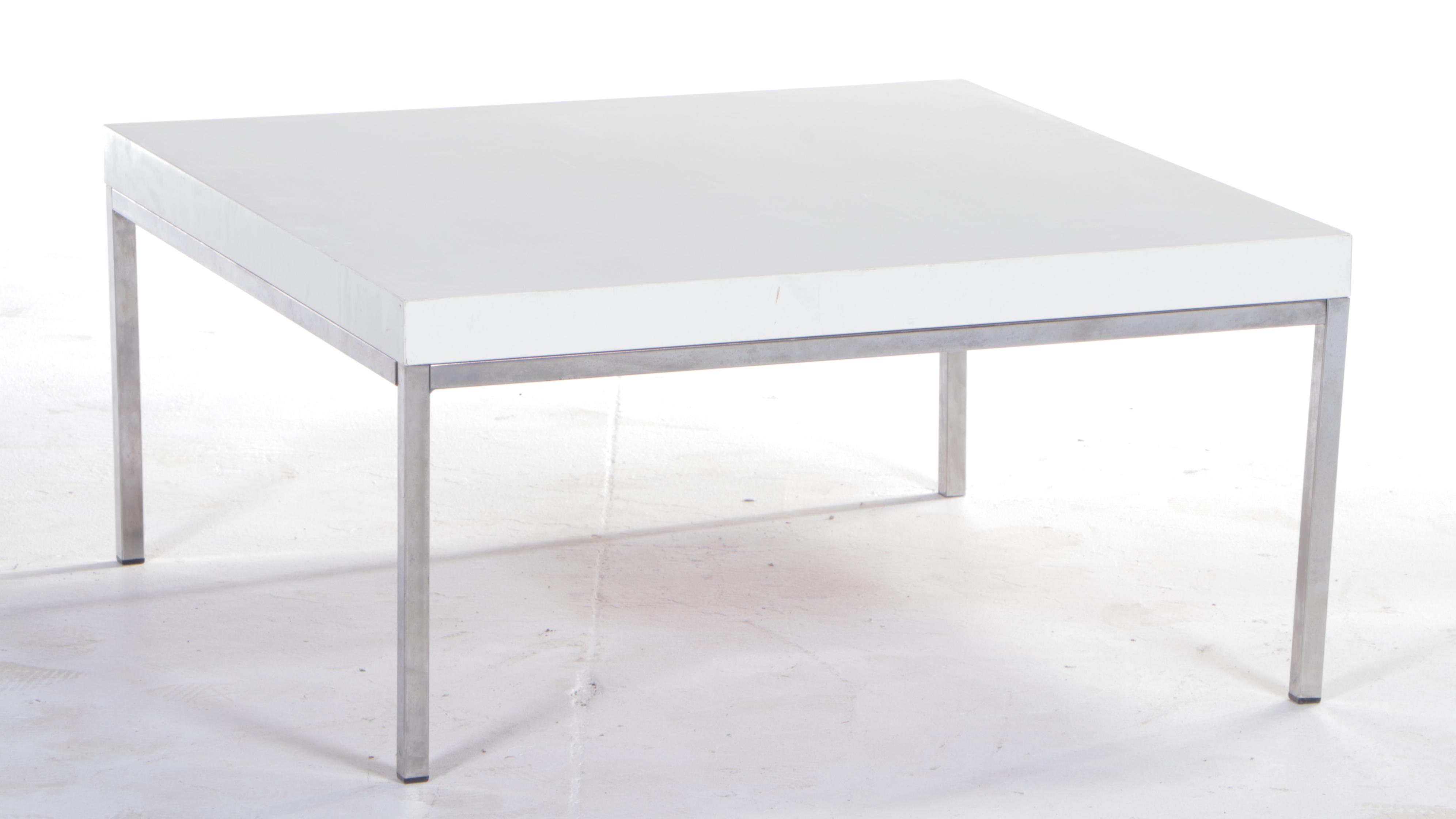 Pair of IKEA "Klubbo" Chrome and White Laminate Coffee Tables