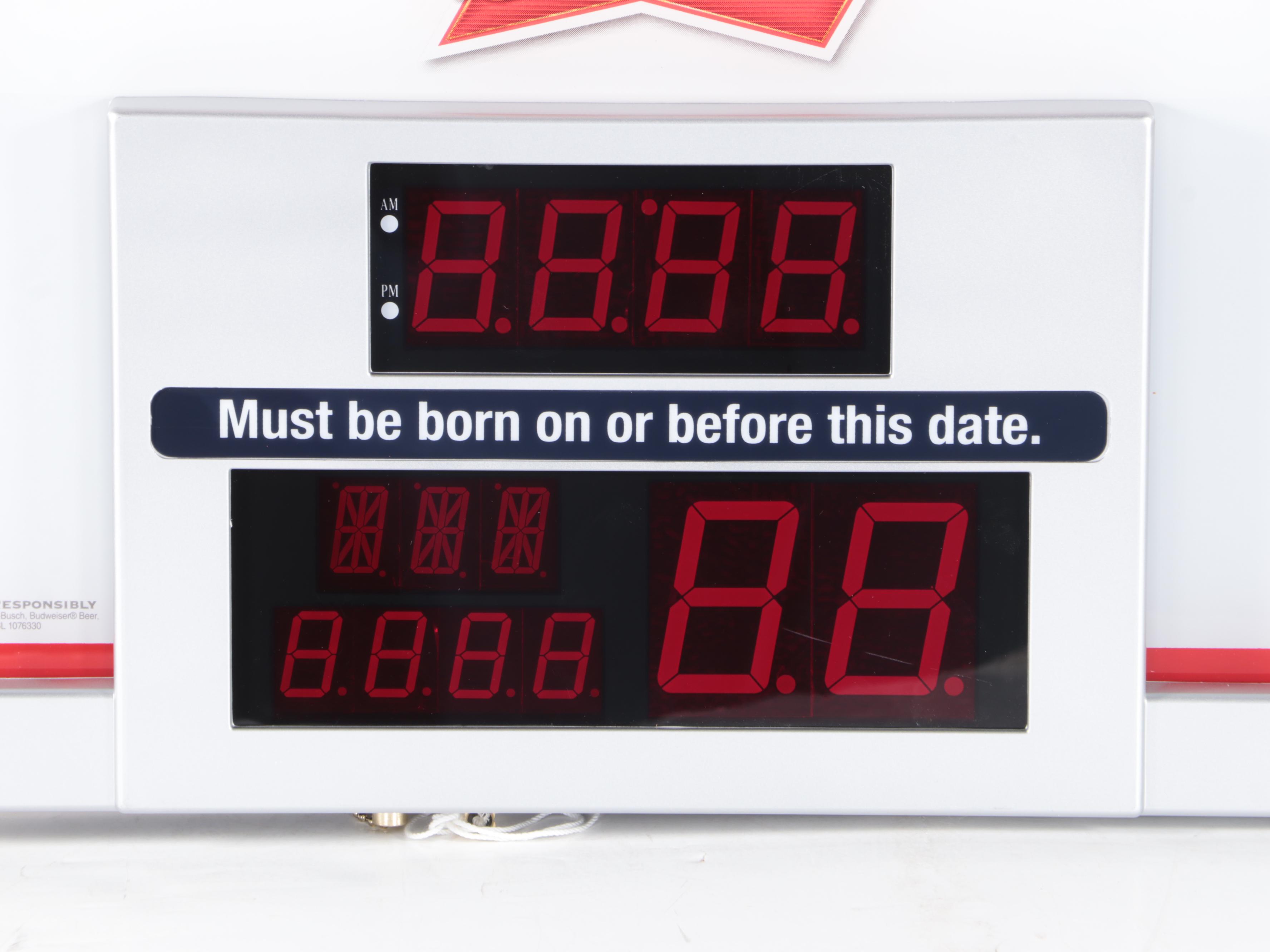 Anheuser Busch Budweiser "We I.D." Digital Clock & Legal Age Calendar Sign, 2013