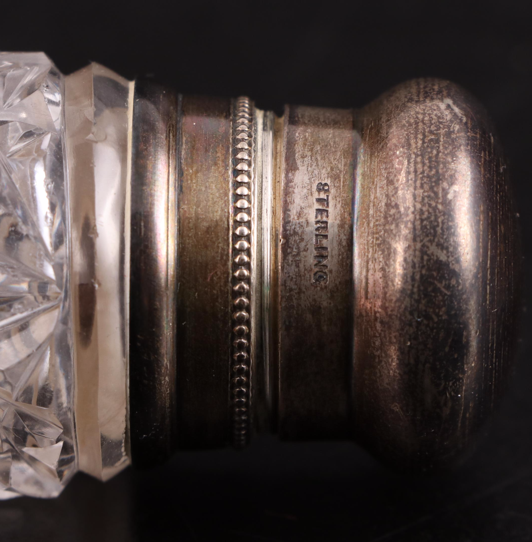 Victorian Cut Glass Cylinder Vanity Bottle with Sterling Silver Cap