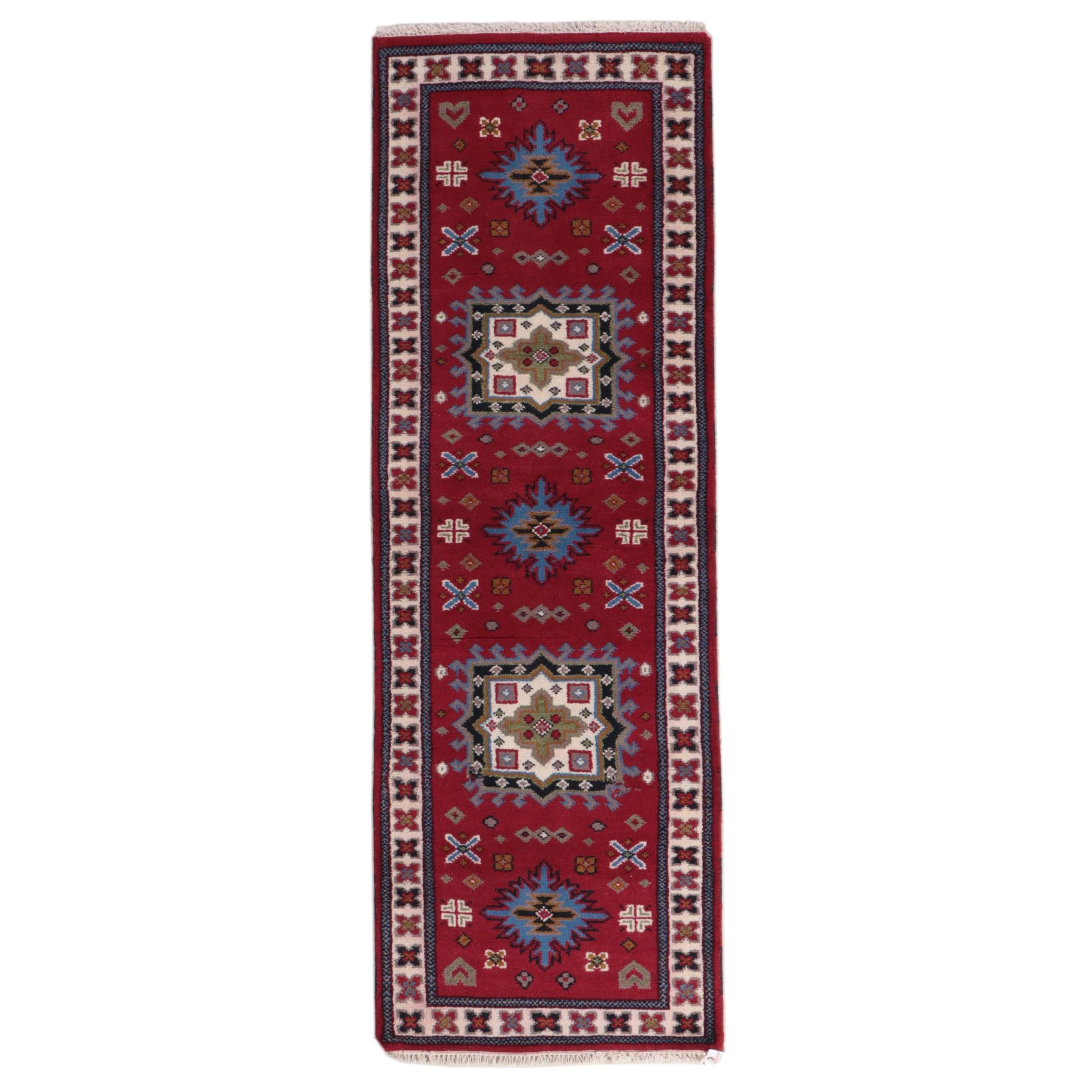 2'7 x 7'9 Hand-Knotted Afghan Kazak Style Carpet Runner