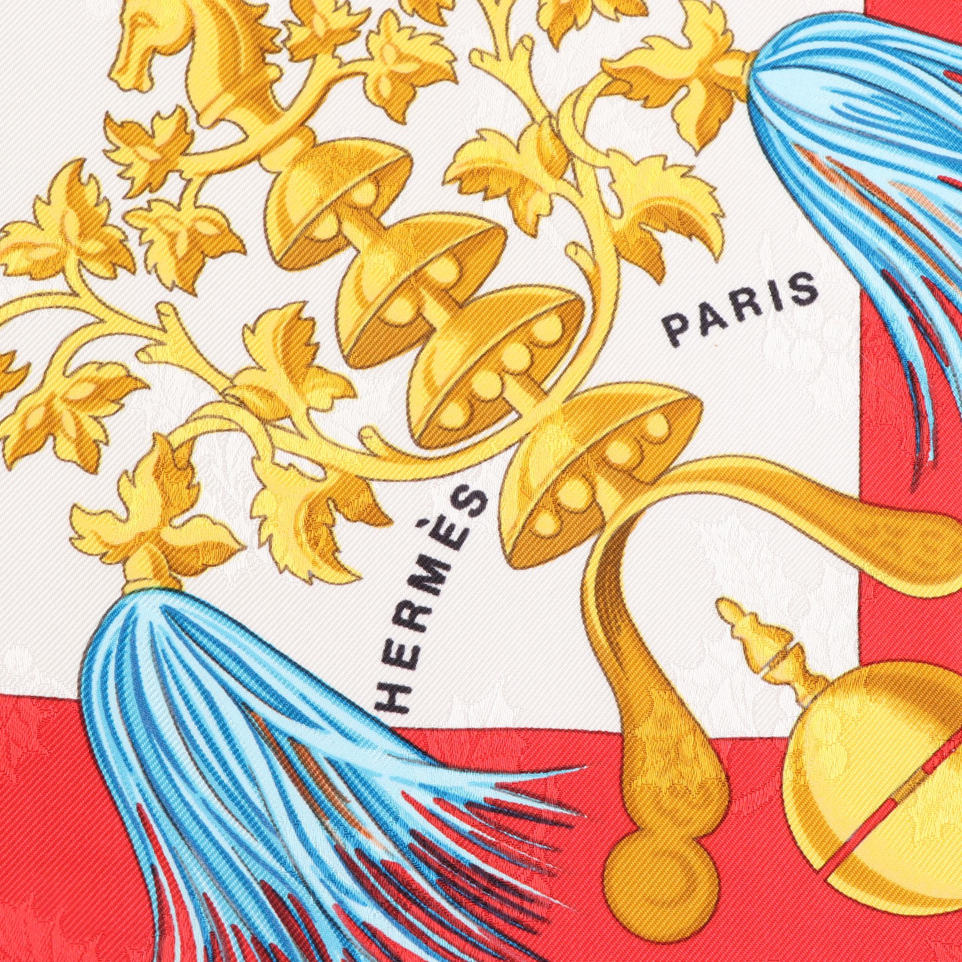 Hermès "Plumes et Grelots" Scarf 90 in Silk Jacquard Twill with Retail Sleeve