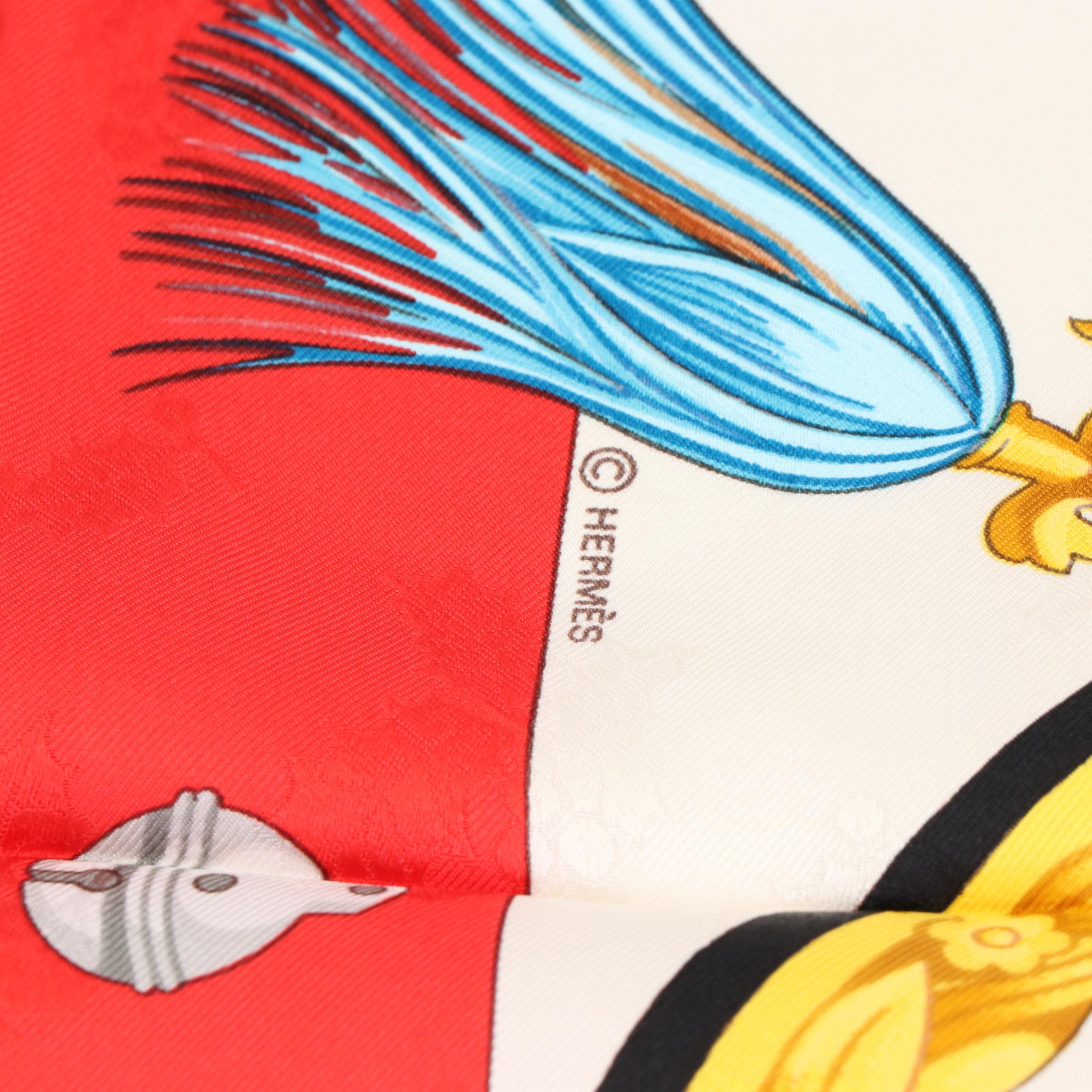 Hermès "Plumes et Grelots" Scarf 90 in Silk Jacquard Twill with Retail Sleeve