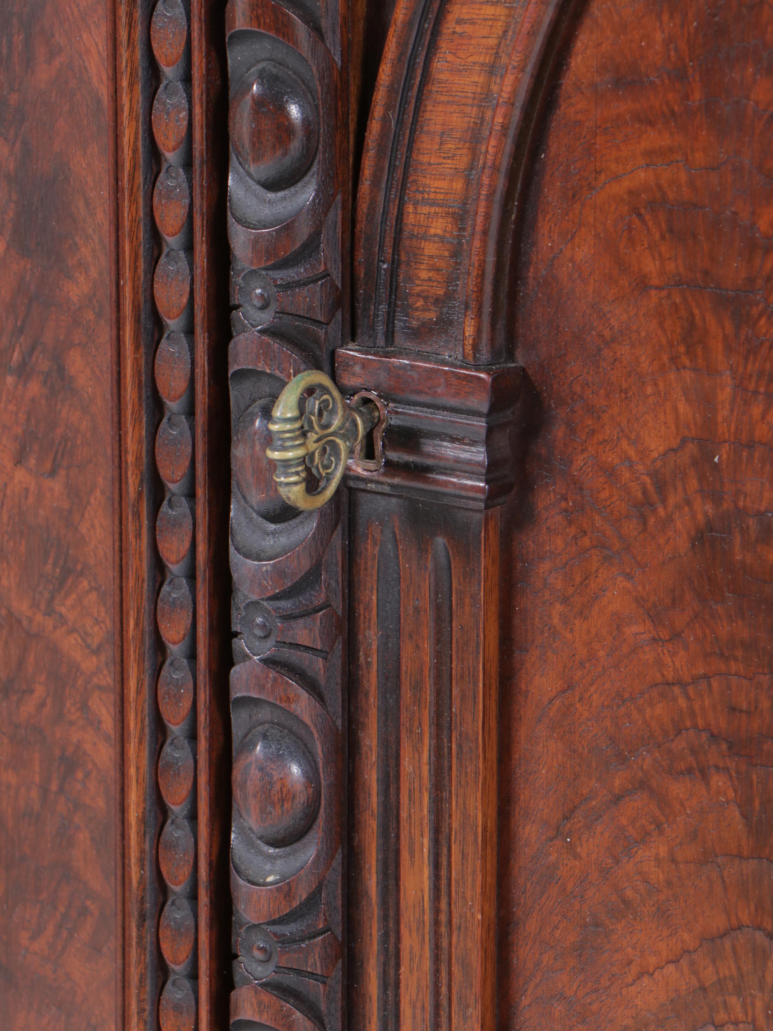 Jacobean / Tudor Style Flame Walnut China Cabinet, 1920s