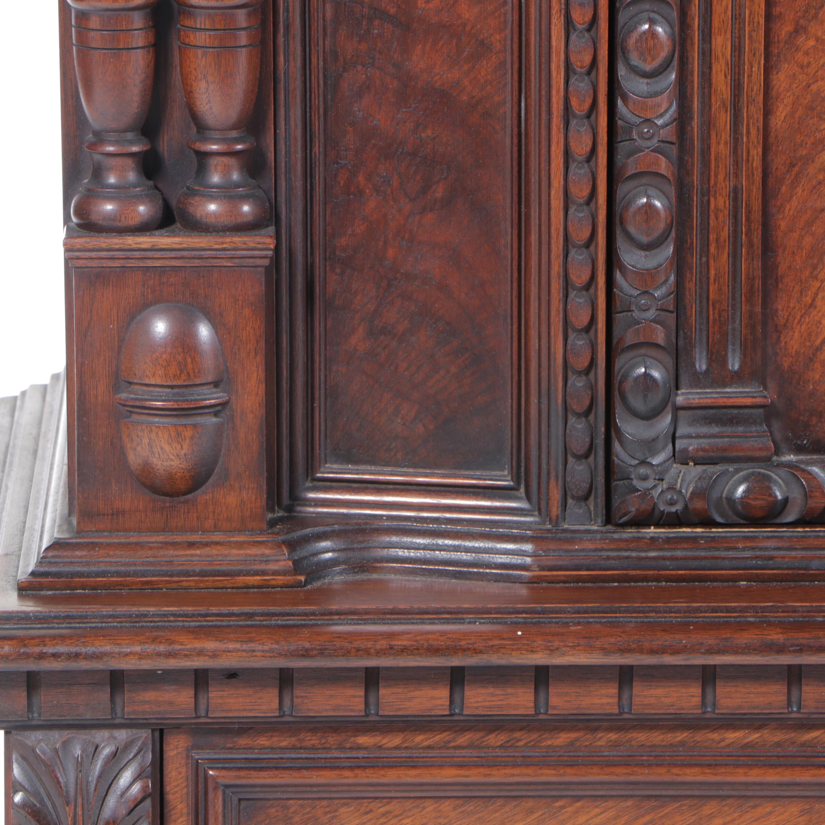 Jacobean / Tudor Style Flame Walnut China Cabinet, 1920s