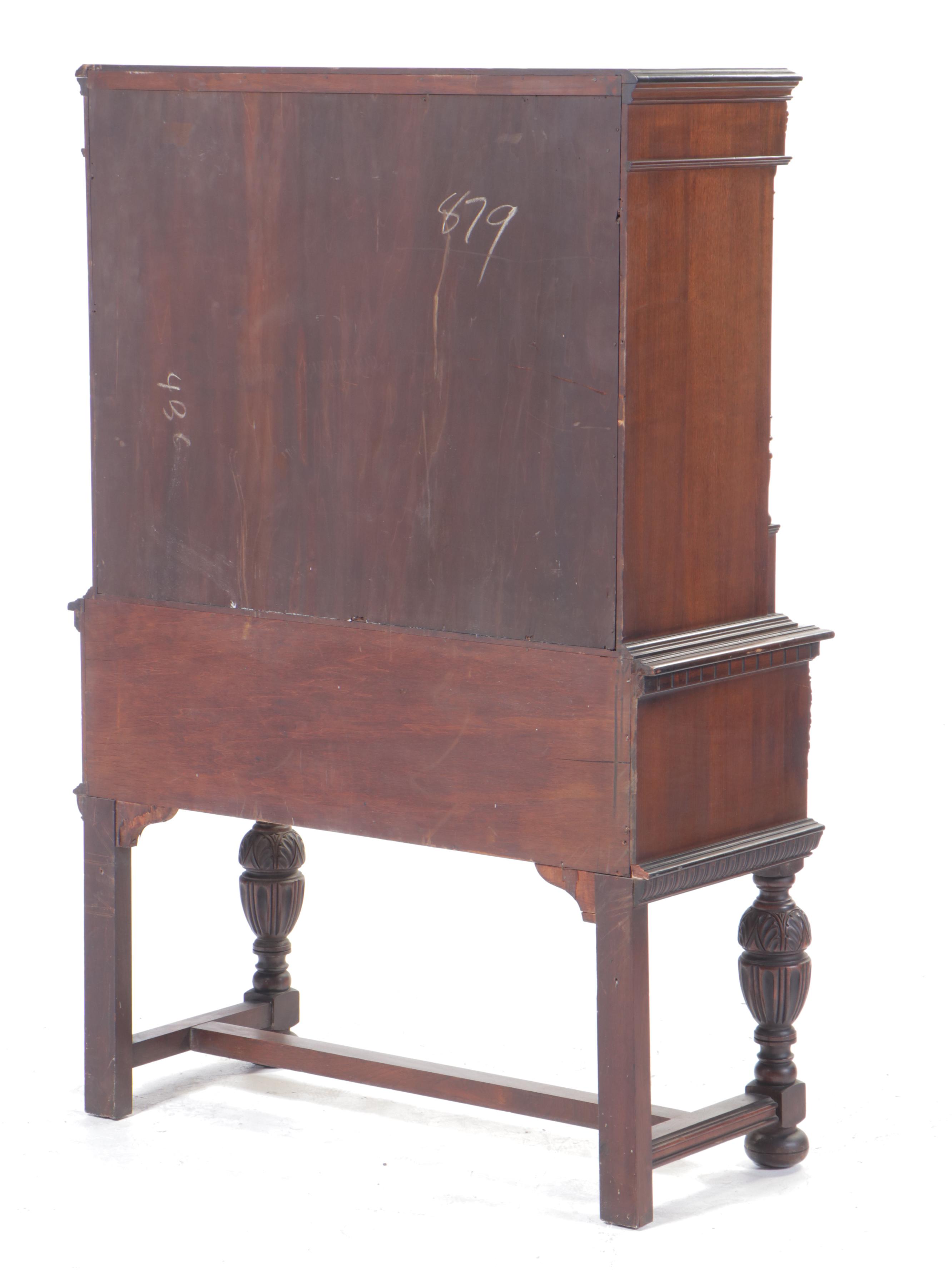Jacobean / Tudor Style Flame Walnut China Cabinet, 1920s