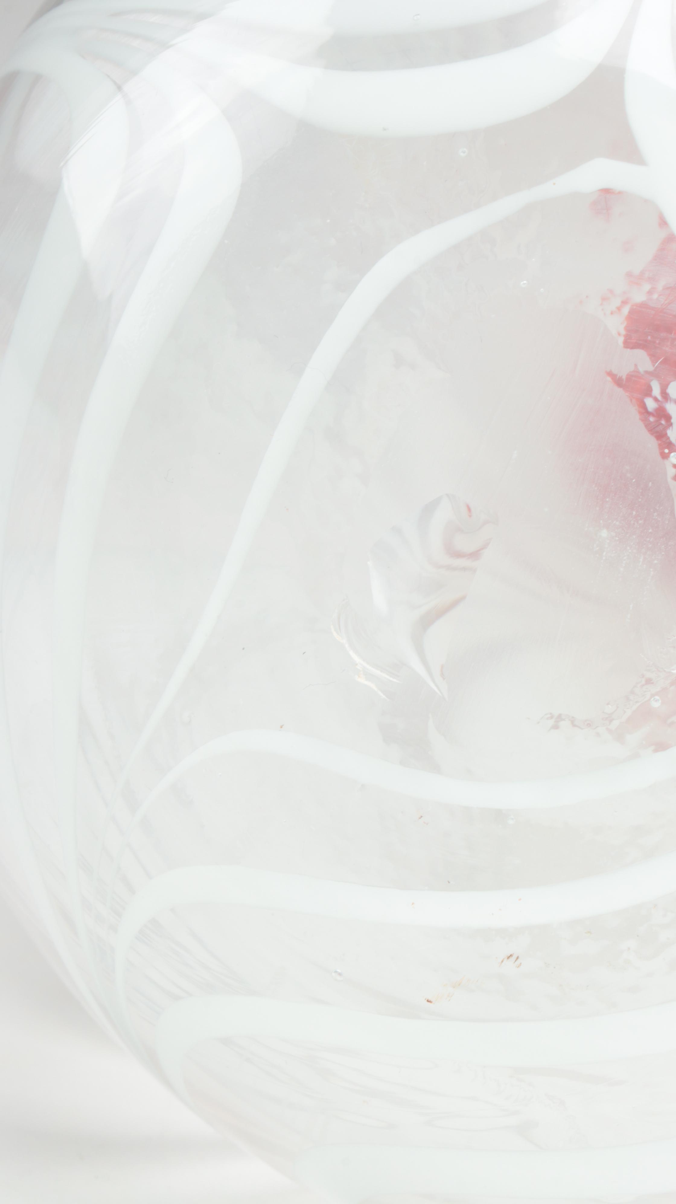 Blown Art Glass Nailsea Red and White Feather Vase with Red Glass Bowls