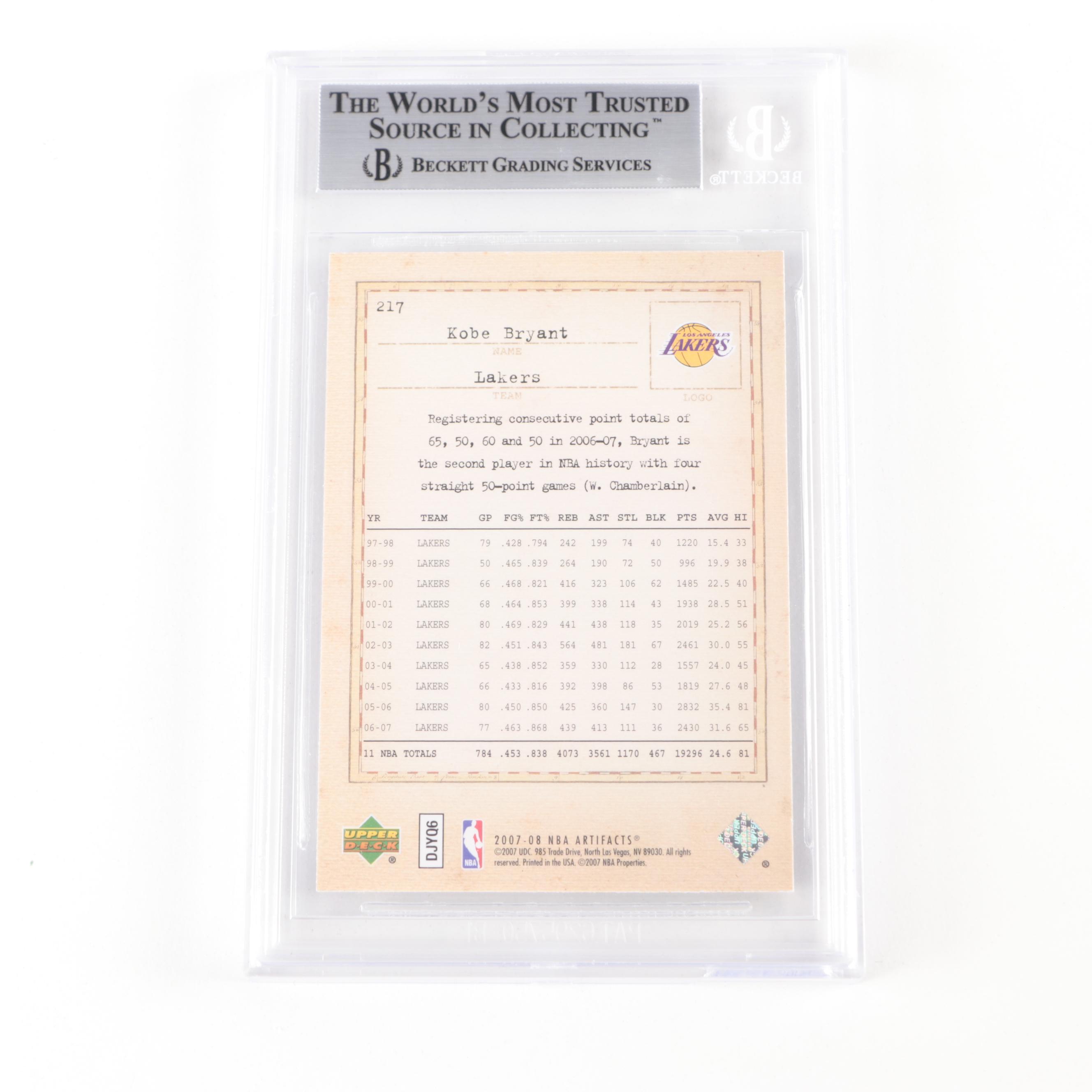 2007 Upper Deck Artifacts Kobe Bryant #217 Beckett 8.5 NM-MT+ Basketball Card