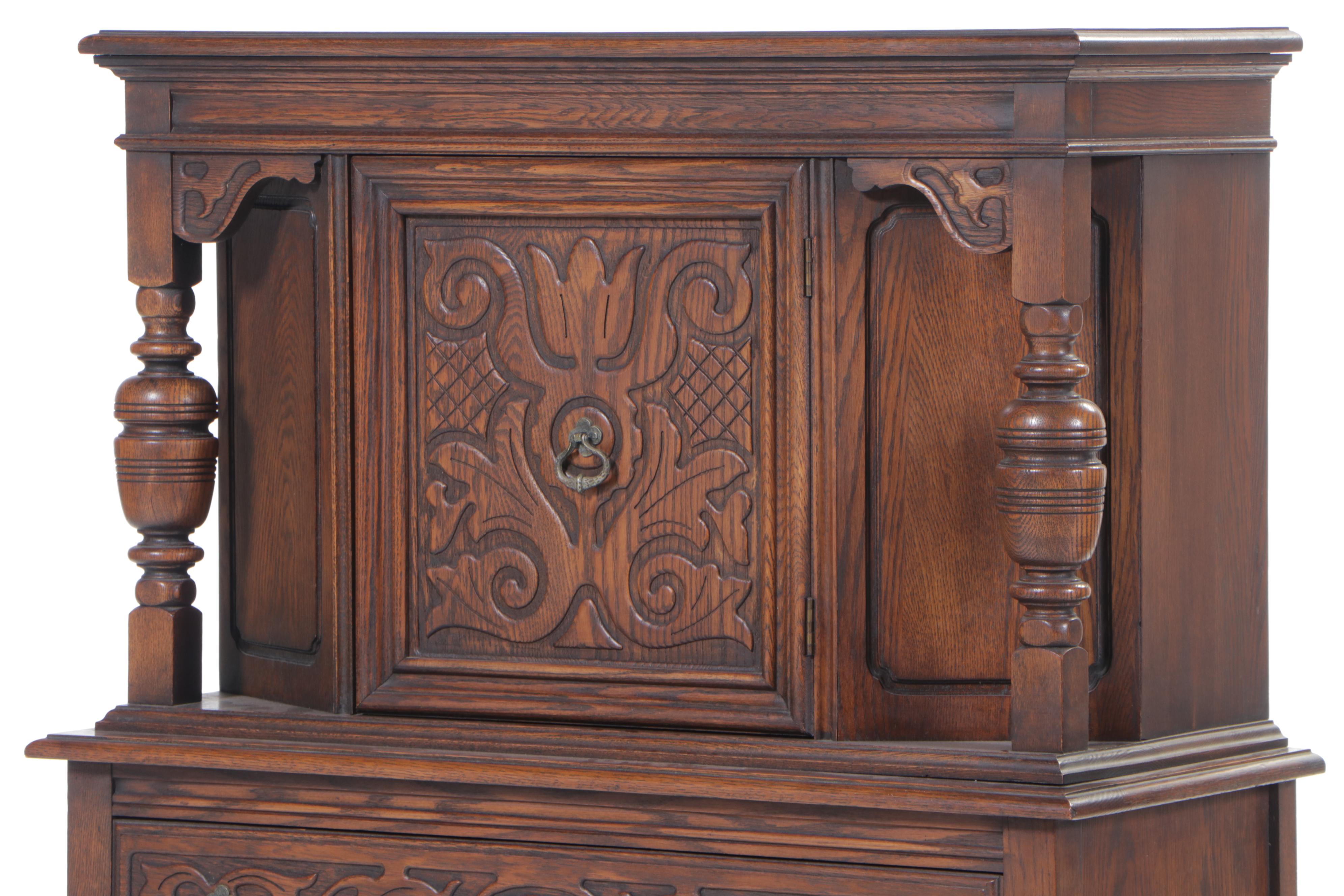 Jacobean Revival Carved Oak China Cabinet, circa 1930