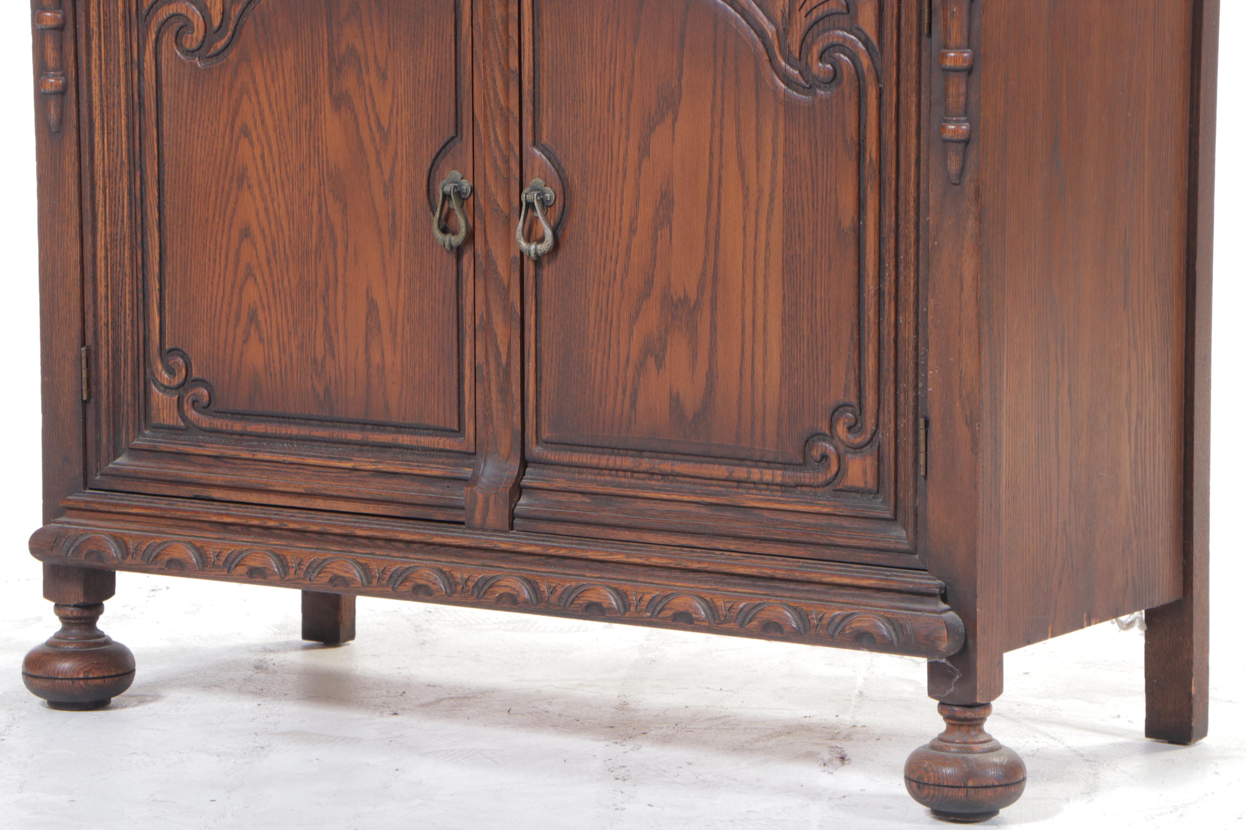 Jacobean Revival Carved Oak China Cabinet, circa 1930