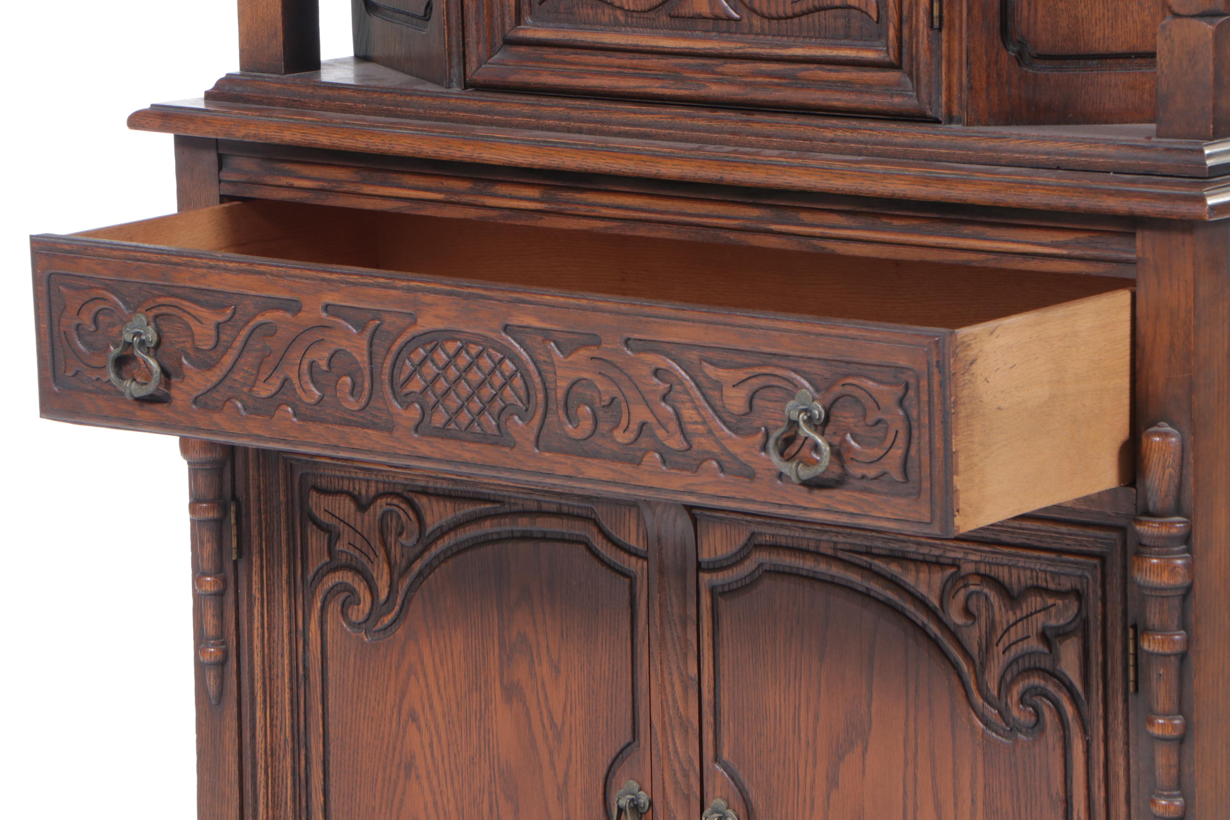 Jacobean Revival Carved Oak China Cabinet, circa 1930