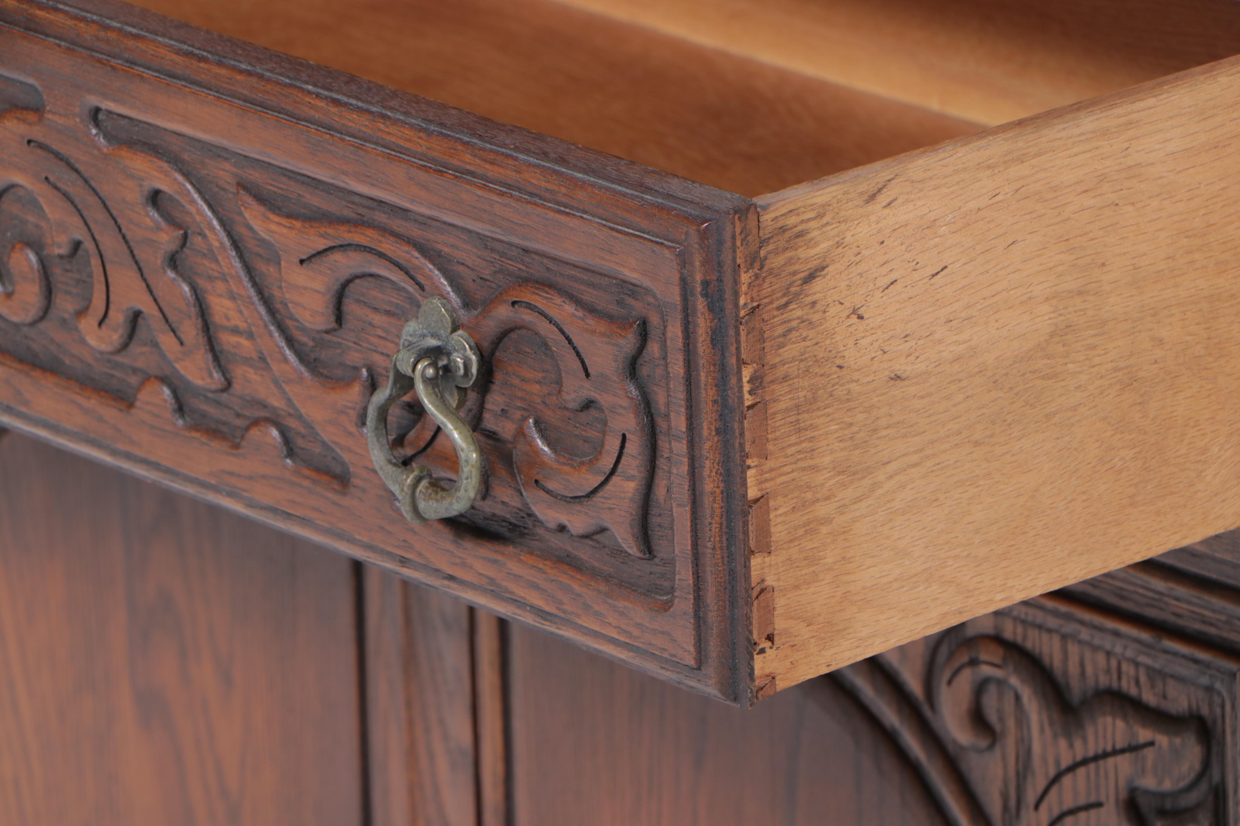 Jacobean Revival Carved Oak China Cabinet, circa 1930