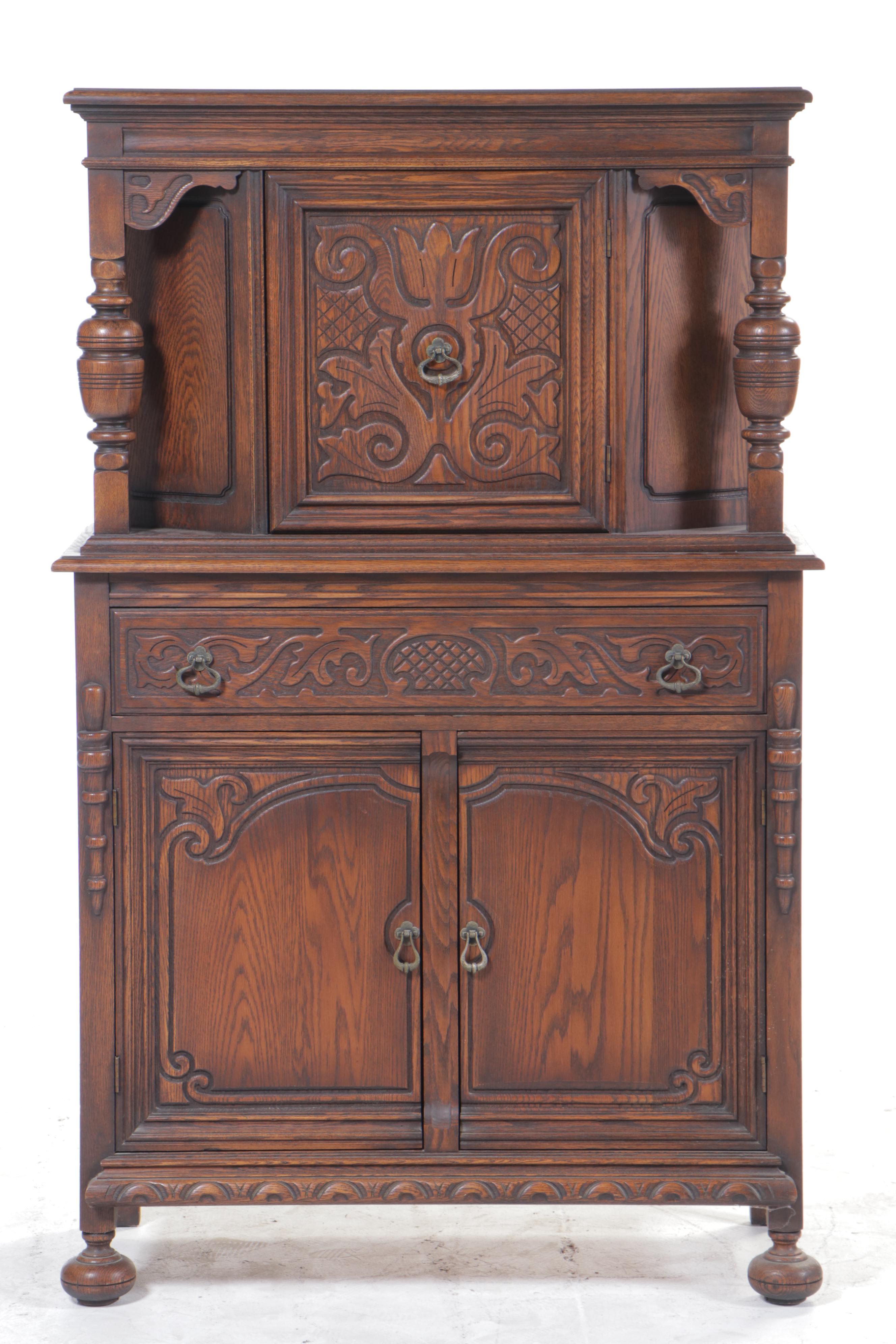 Jacobean Revival Carved Oak China Cabinet, circa 1930
