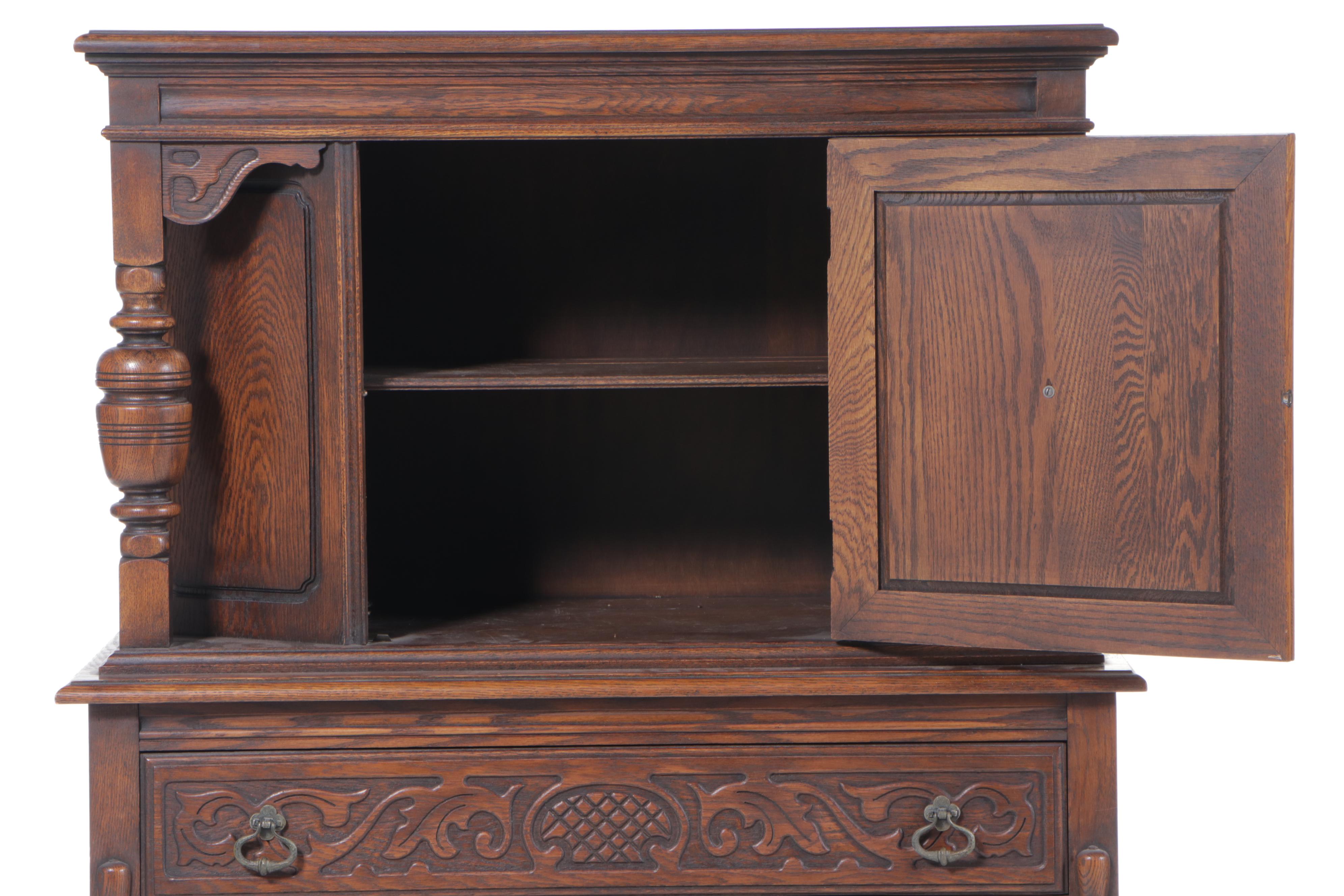 Jacobean Revival Carved Oak China Cabinet, circa 1930
