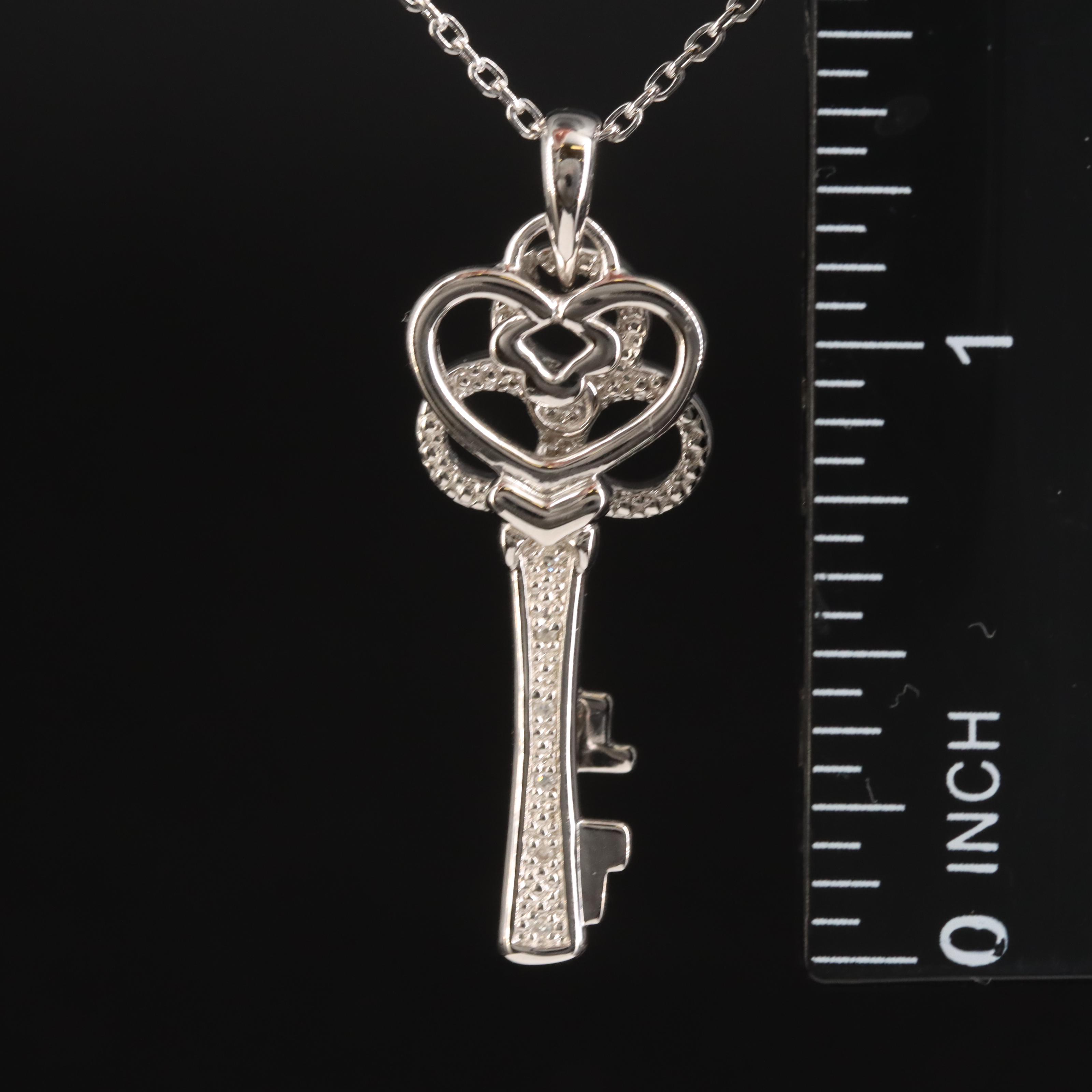 Sterling Diamond Double Skeleton Key Pendant Necklace