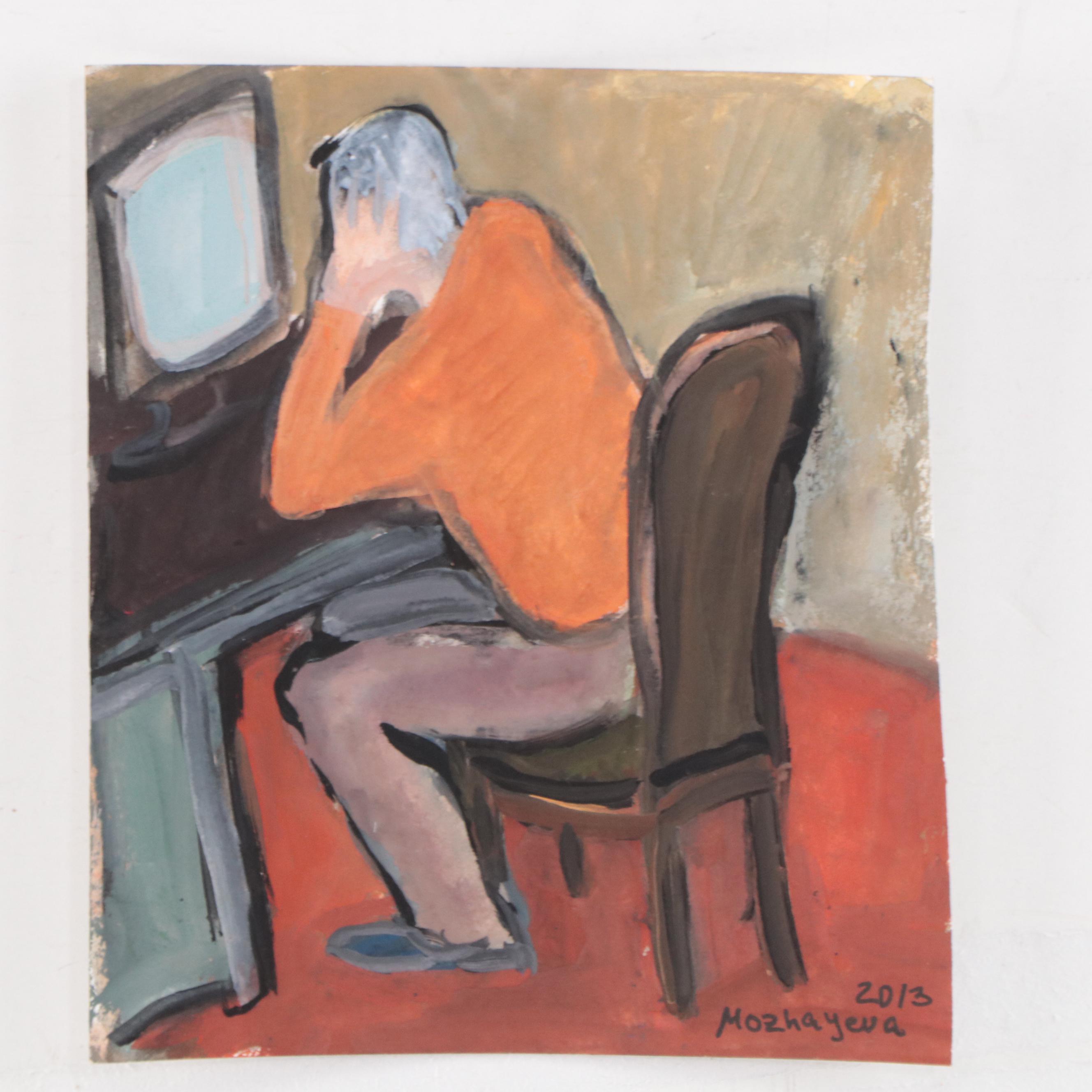 Marina Mozhayeva Acrylic Painting of Seated Figure, 2013
