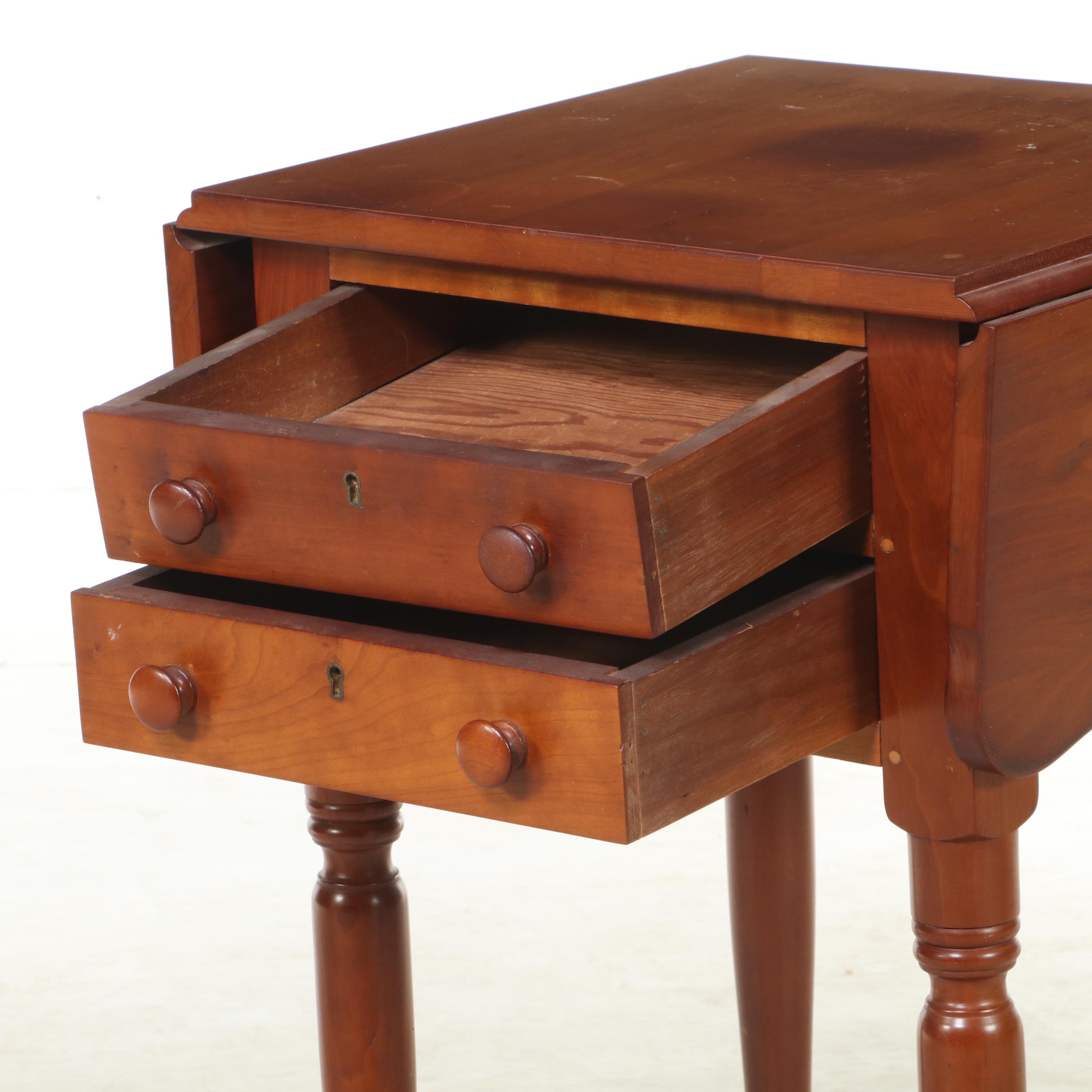 American Primitive Cherrywood Drop-Leaf Side Table, 20th Century