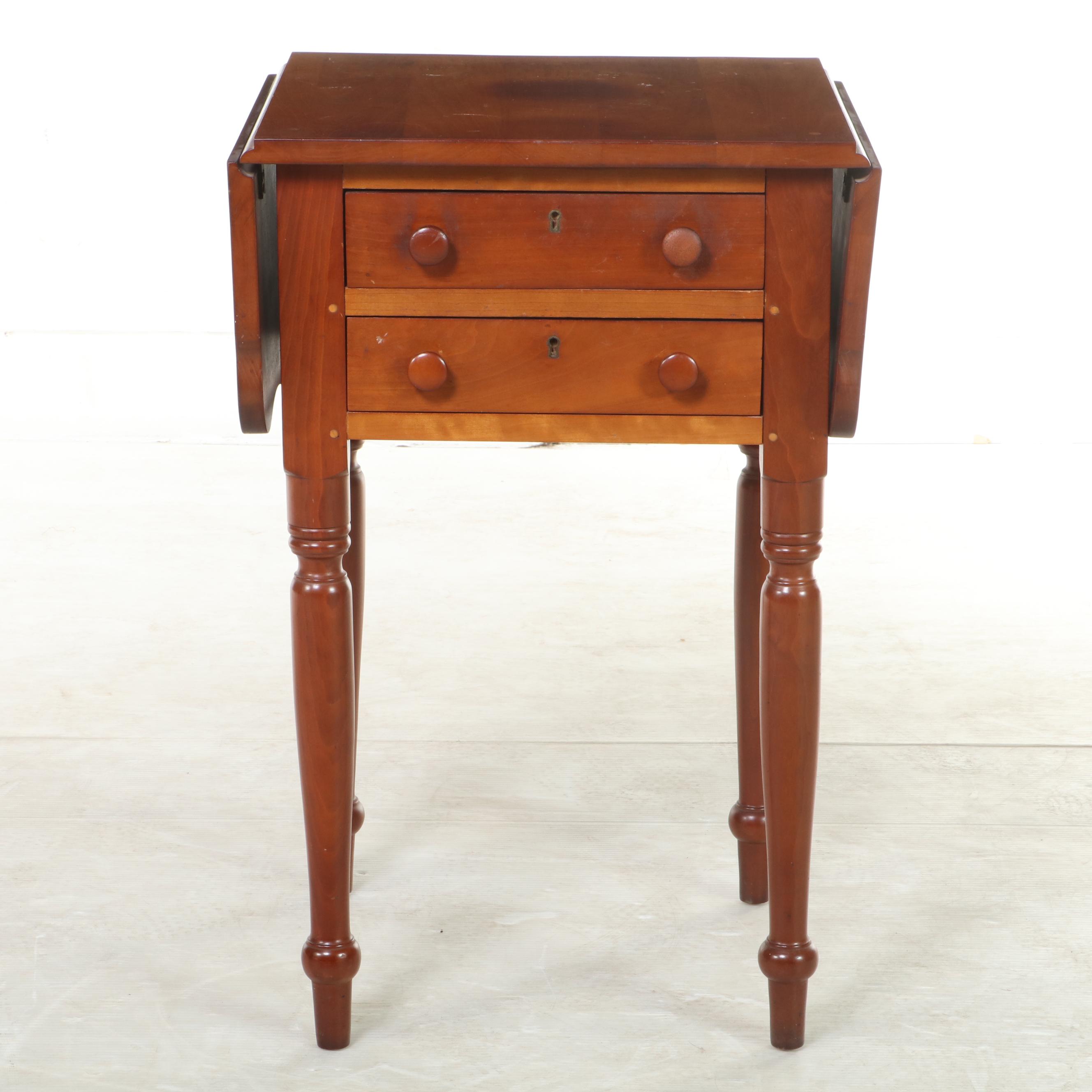 American Primitive Cherrywood Drop-Leaf Side Table, 20th Century