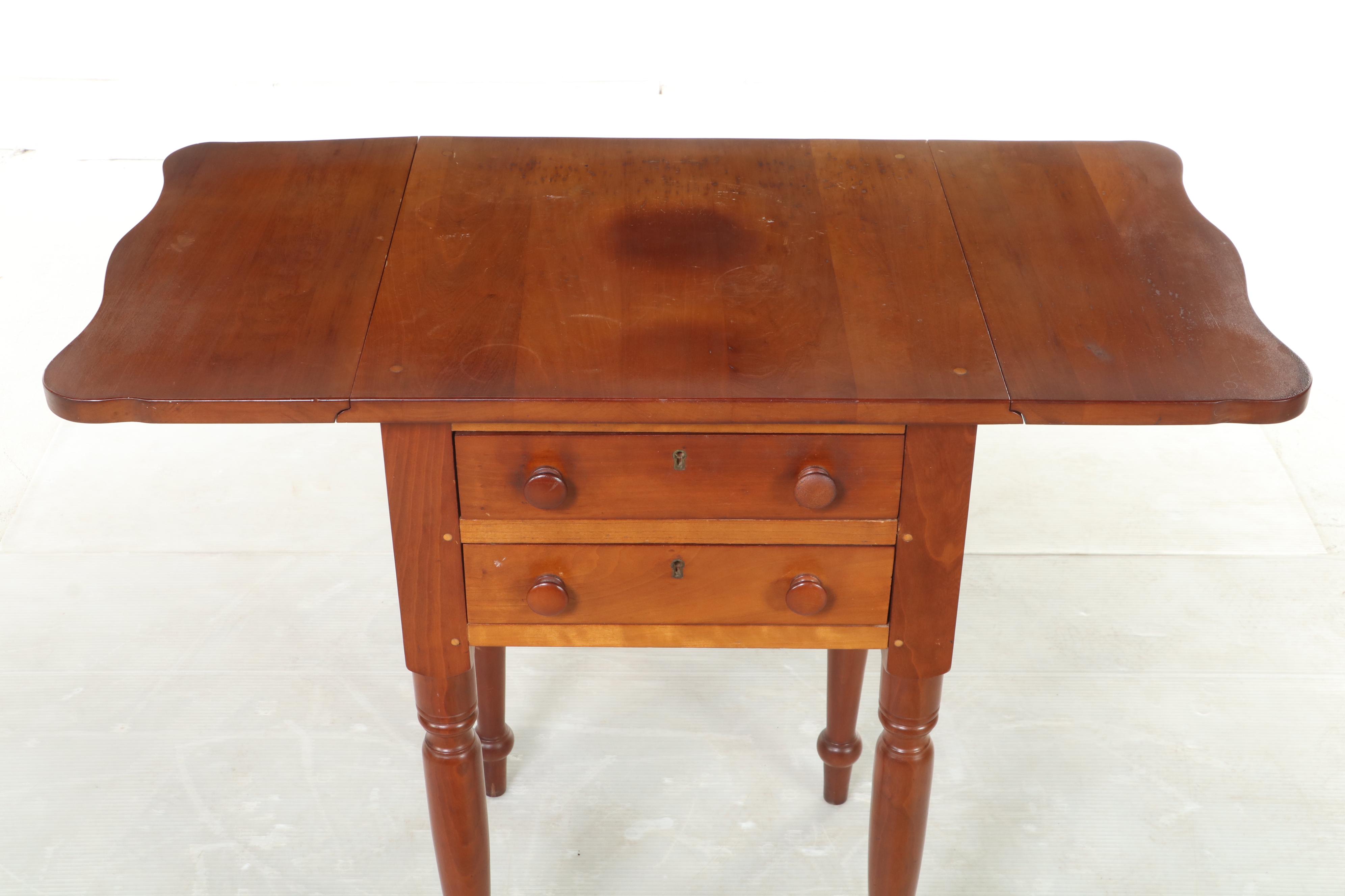 American Primitive Cherrywood Drop-Leaf Side Table, 20th Century