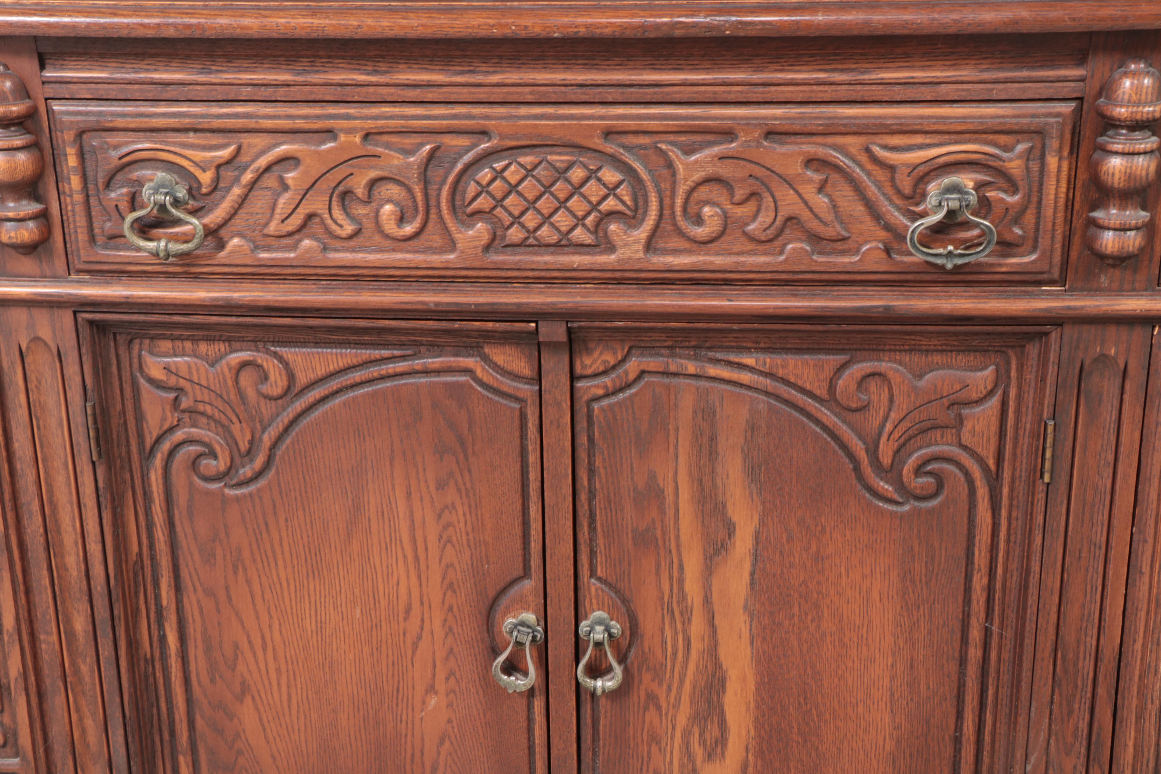 Jacobean Revival Carved Oak Sideboard, circa 1930