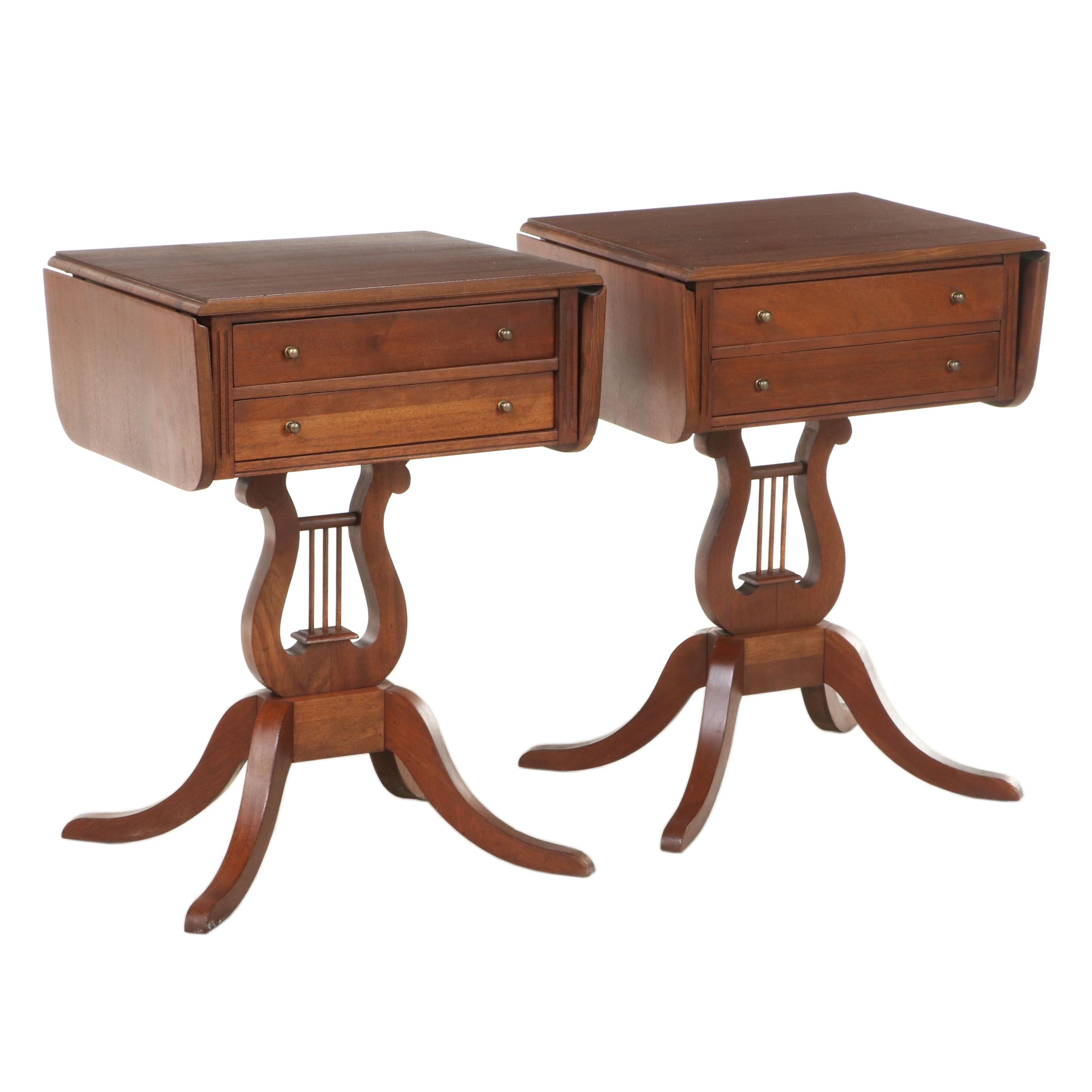 Pair of Classical Style Mahogany Drop-Leaf Lyre-Base Side Tables