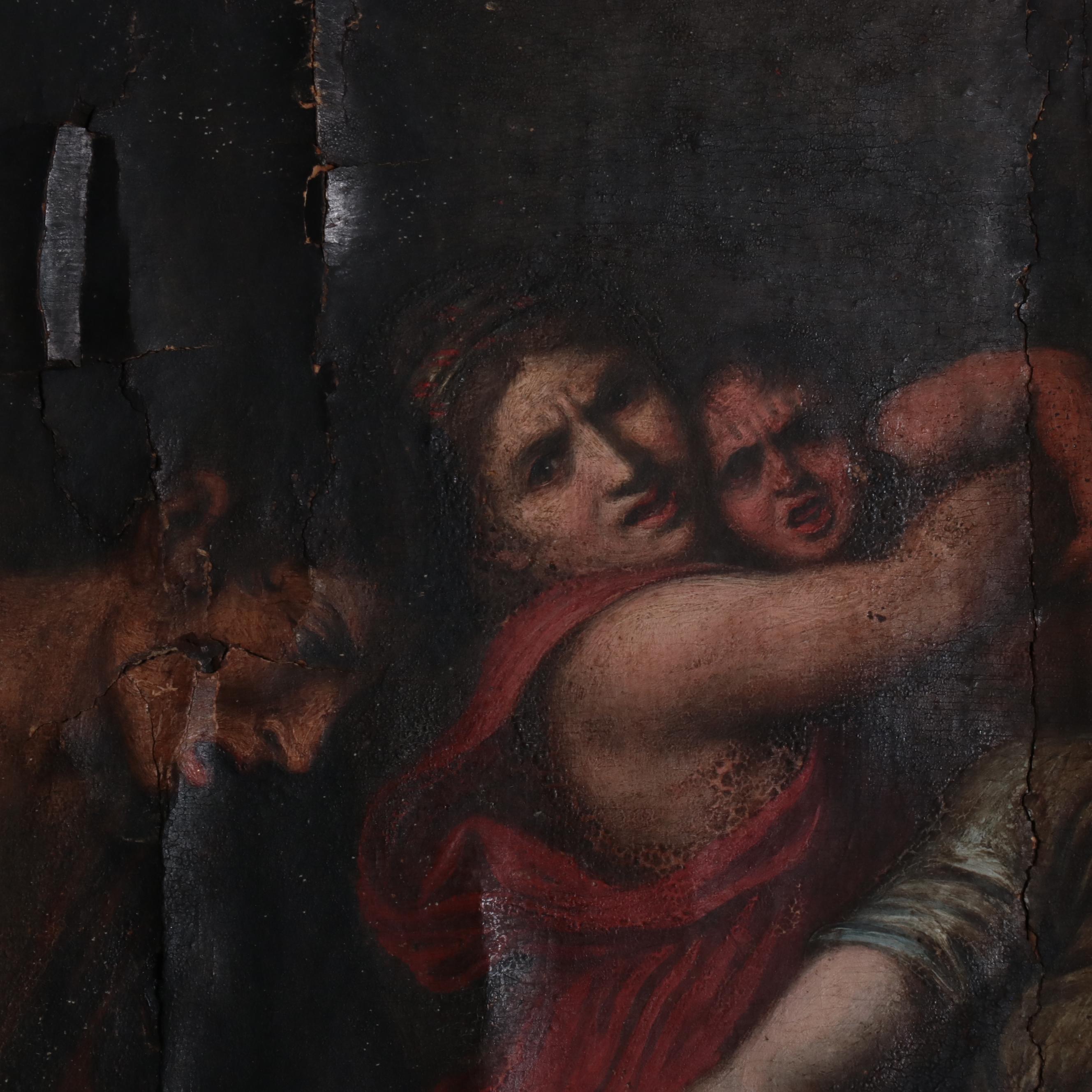 Oil Painting on Wood Panel "Massacre of the Innocents," 18th/19th Century
