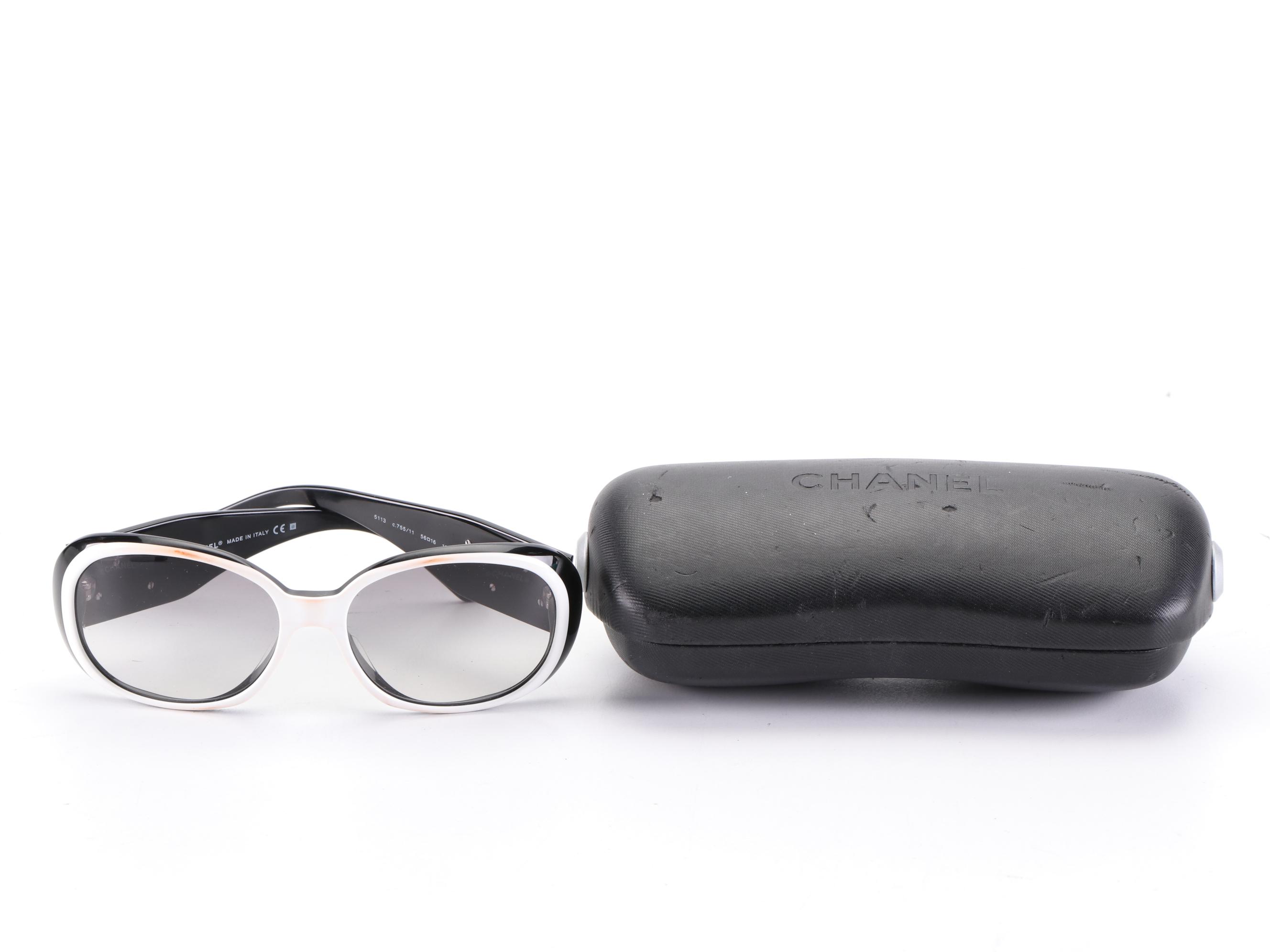 Chanel 5113 Embellished Black/White Sunglasses with Case