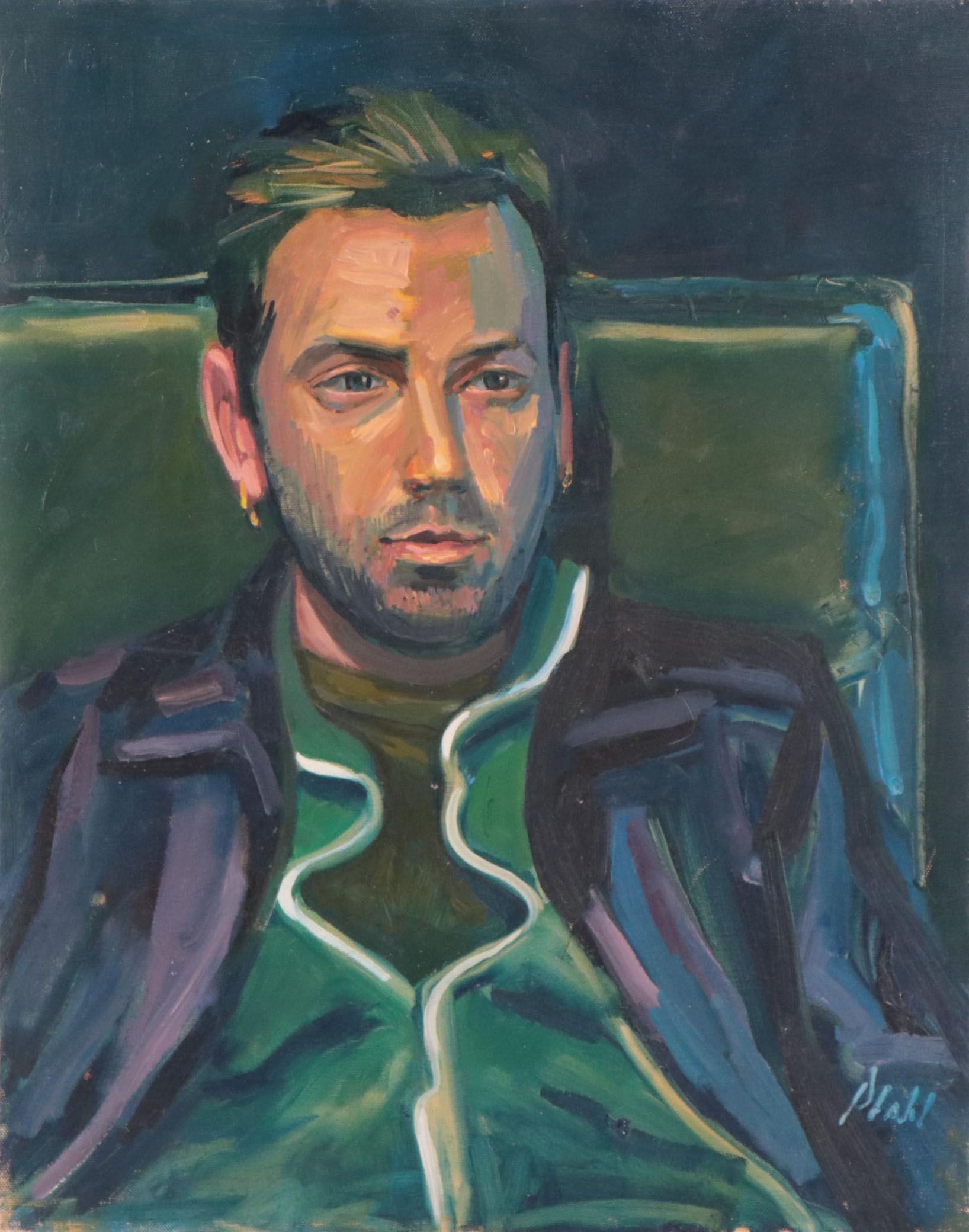William Pfahl Oil Painting "Model in Leather Jacket," 2009