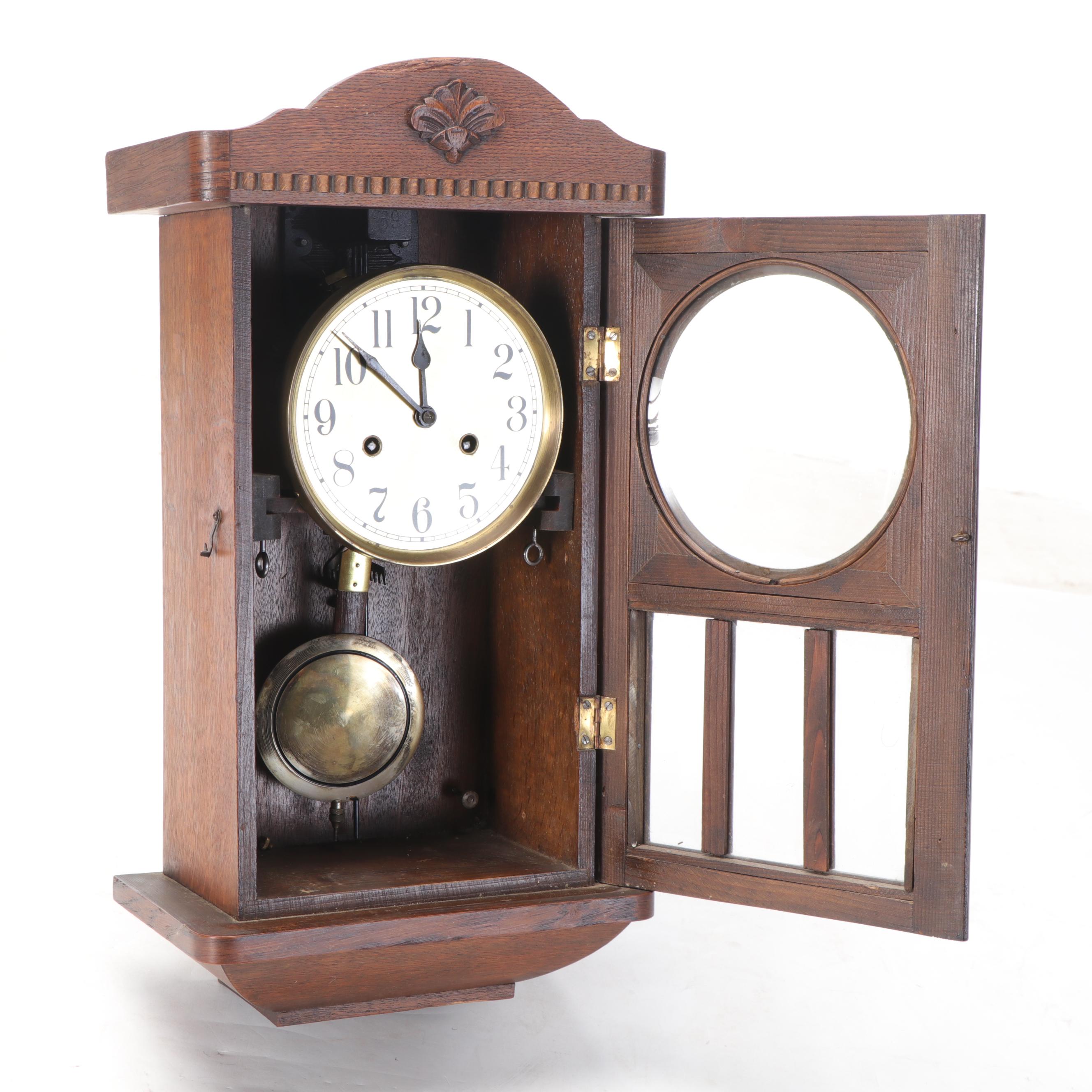 Victorian Style Oak Wall Clock, Mid-20th Century