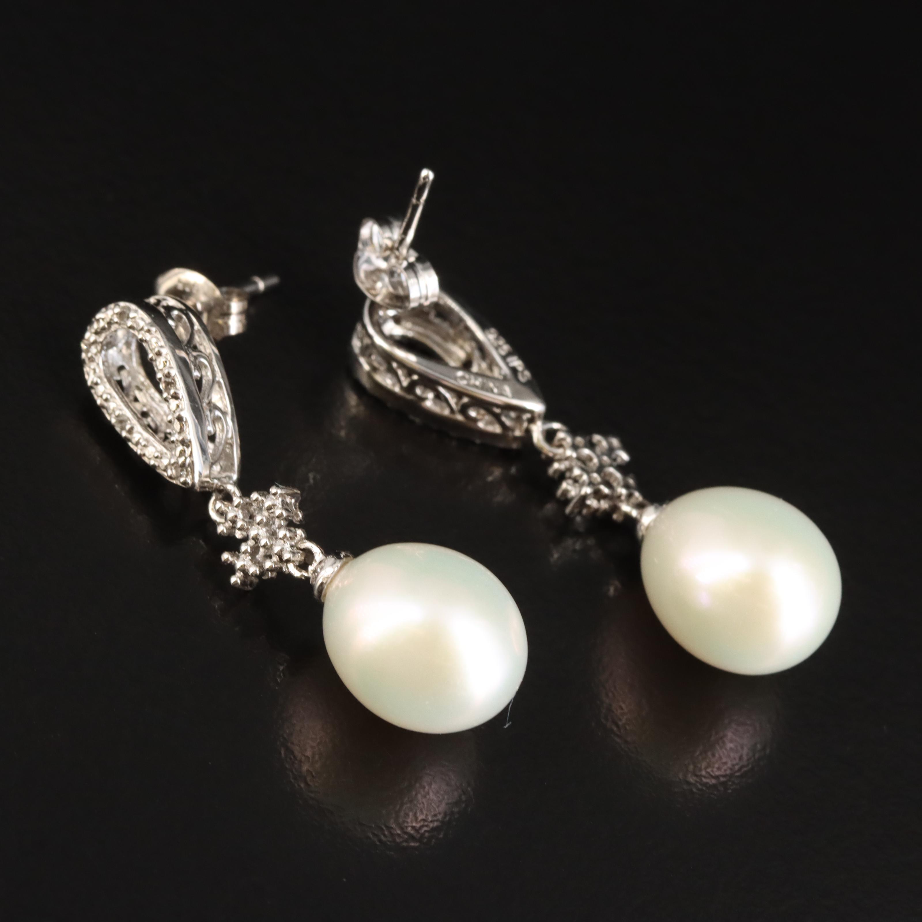 Sterling Pearl and Turquoise Drop Earrings