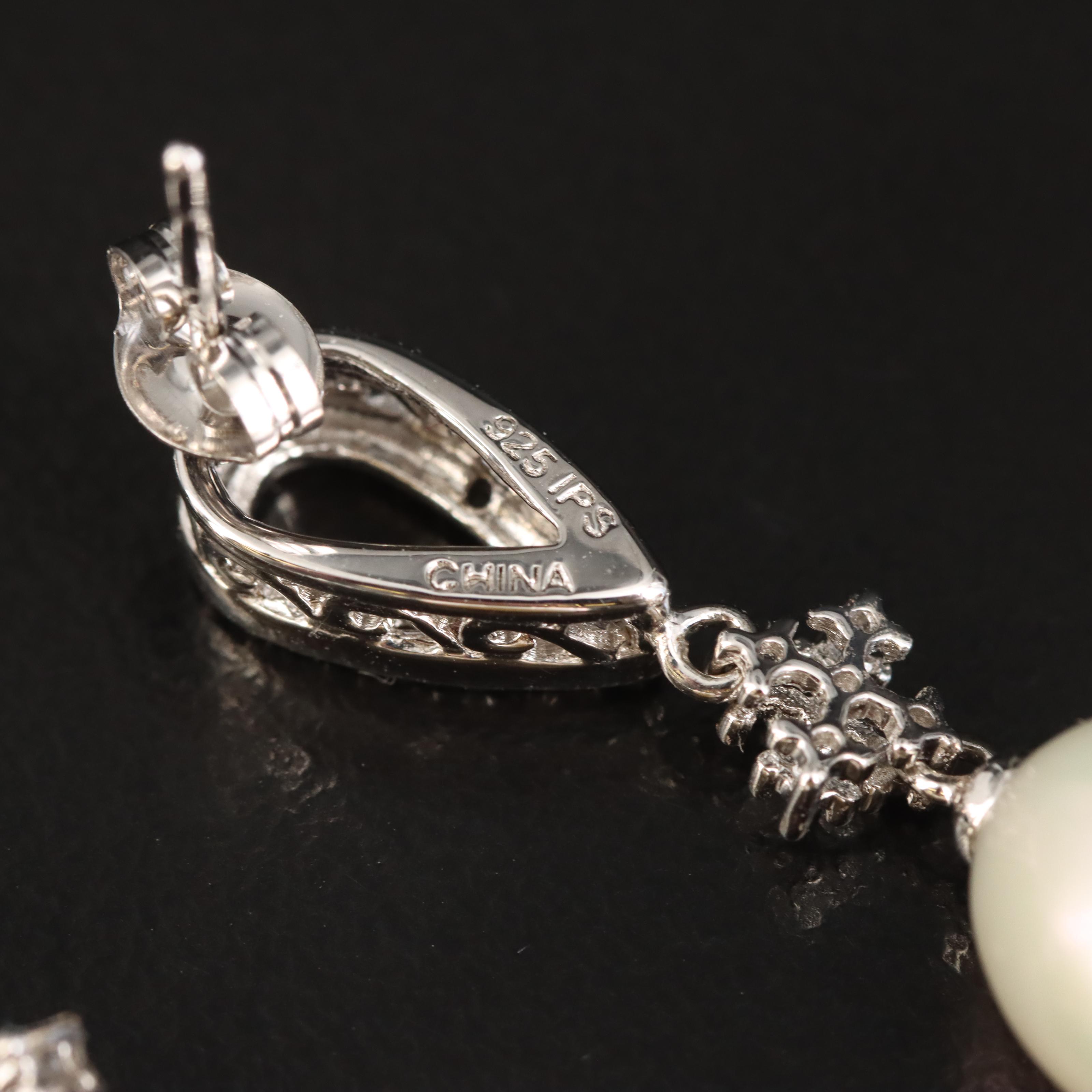 Sterling Pearl and Turquoise Drop Earrings