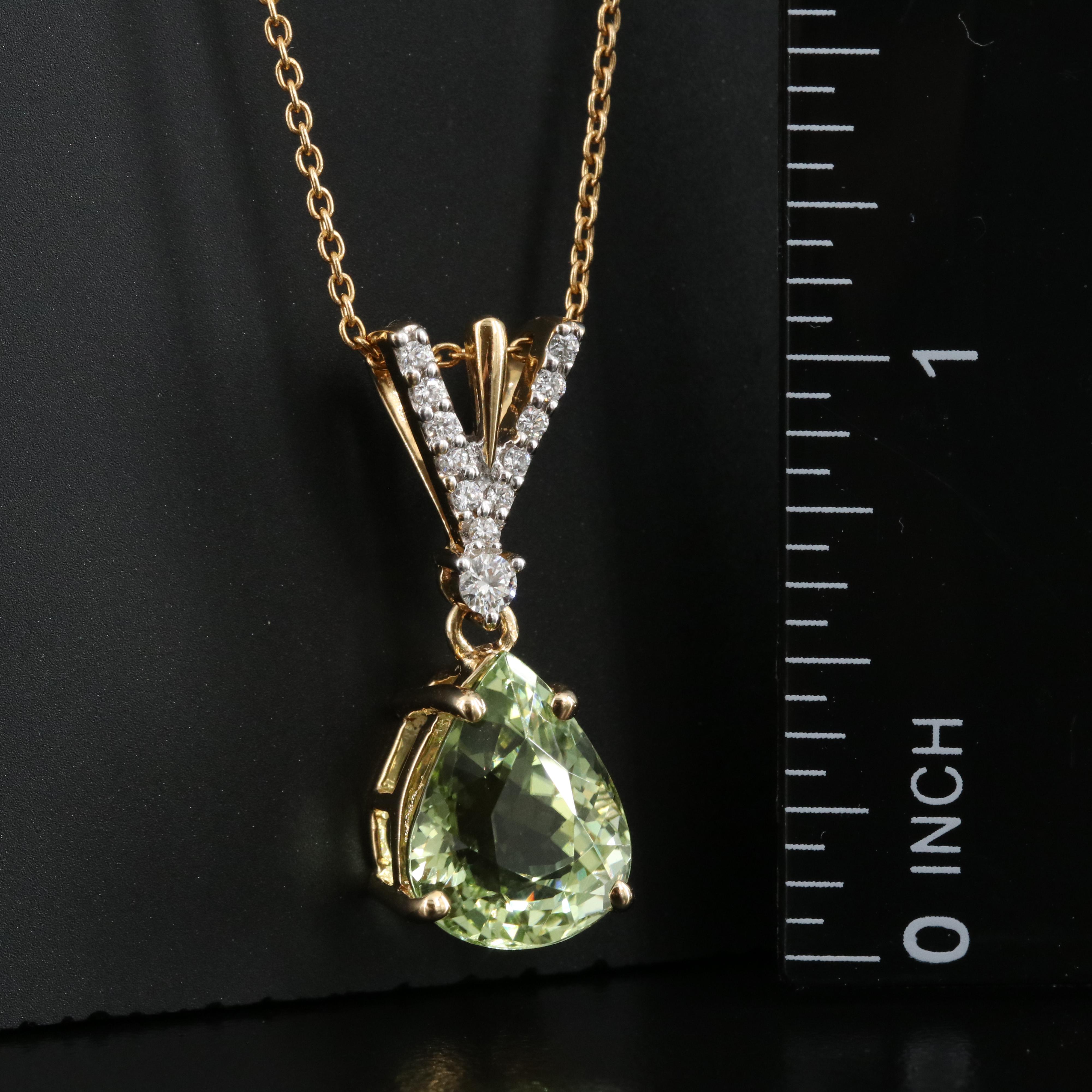 18K 6.42 CT Tourmaline and Diamond Pendant Necklace