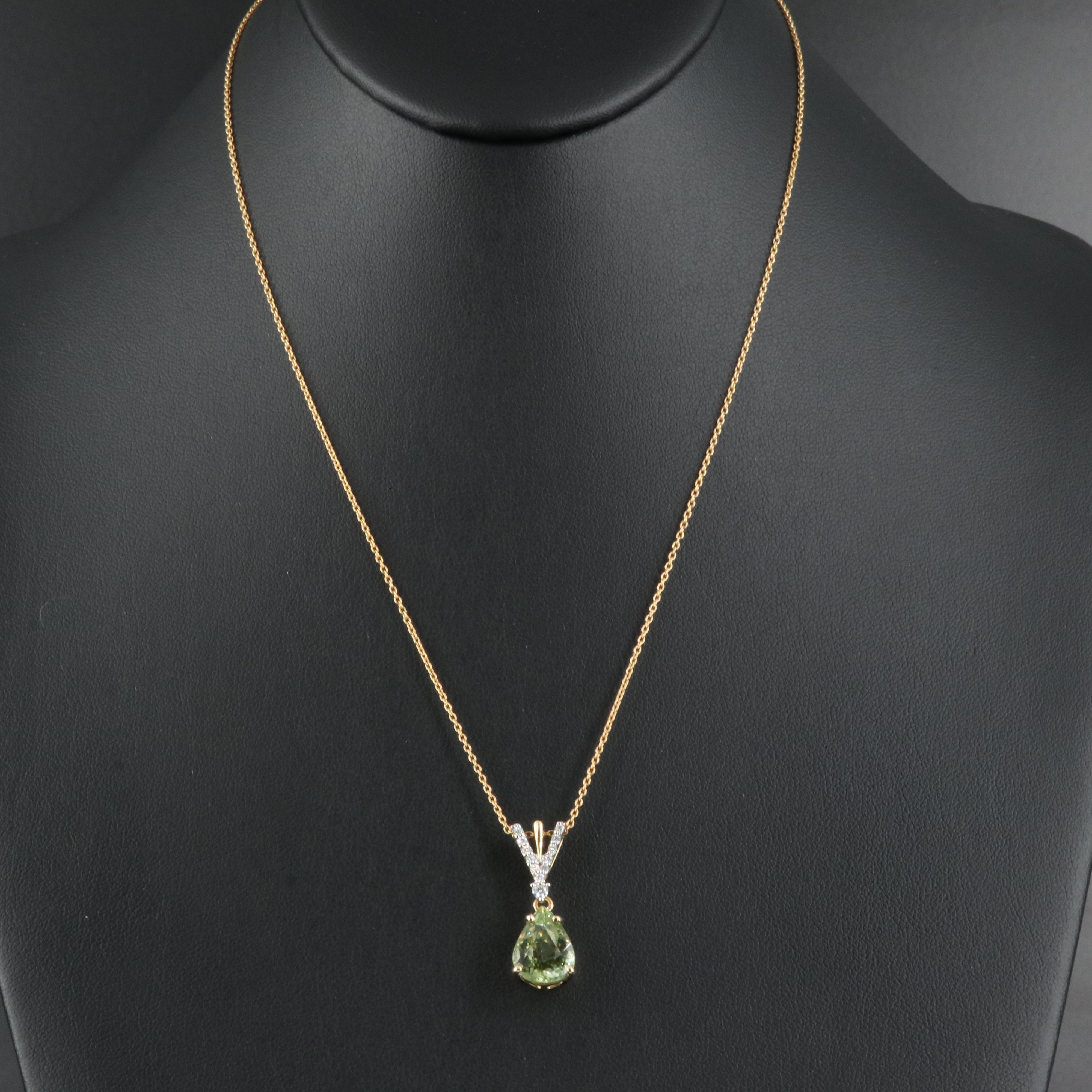 18K 6.42 CT Tourmaline and Diamond Pendant Necklace