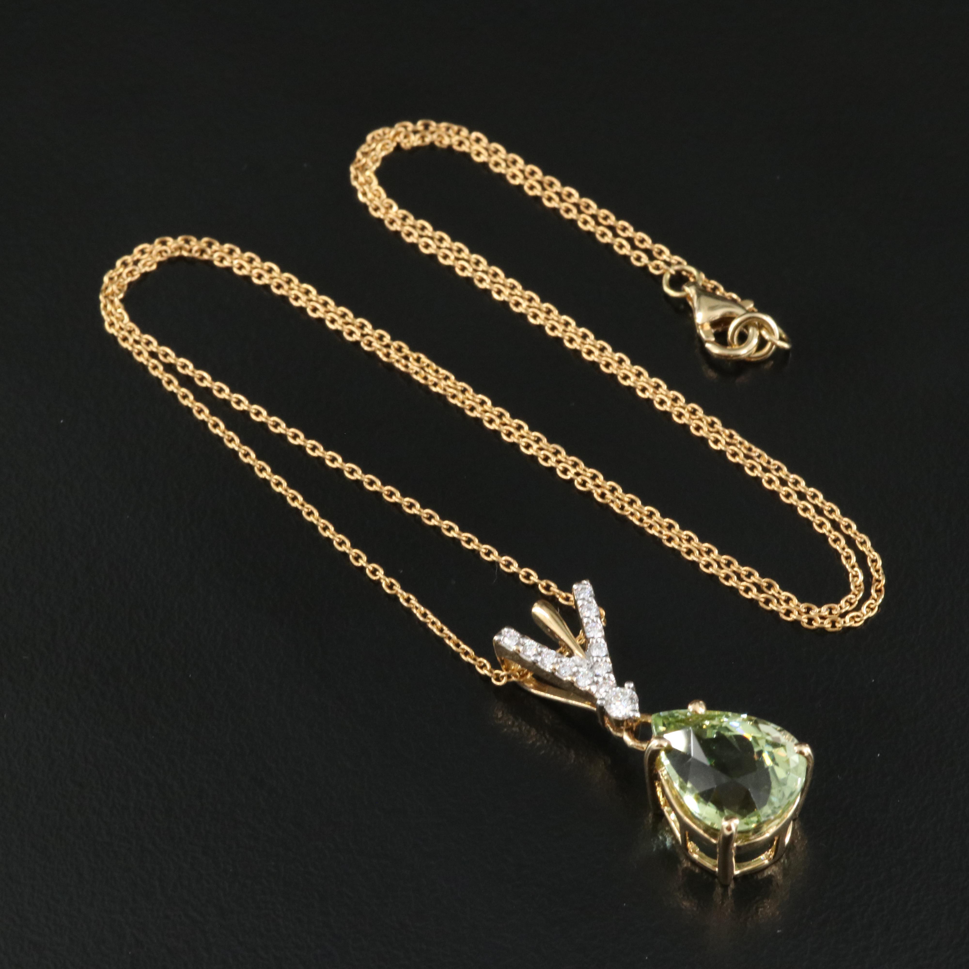 18K 6.42 CT Tourmaline and Diamond Pendant Necklace