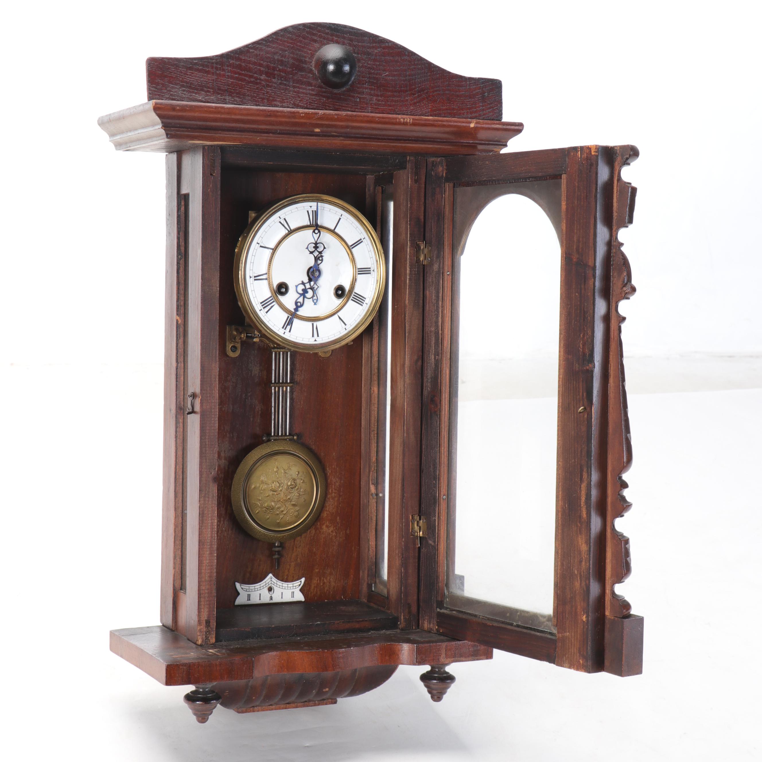 Victorian Style Mixed Woods Regulator Wall Clock, 20th Century