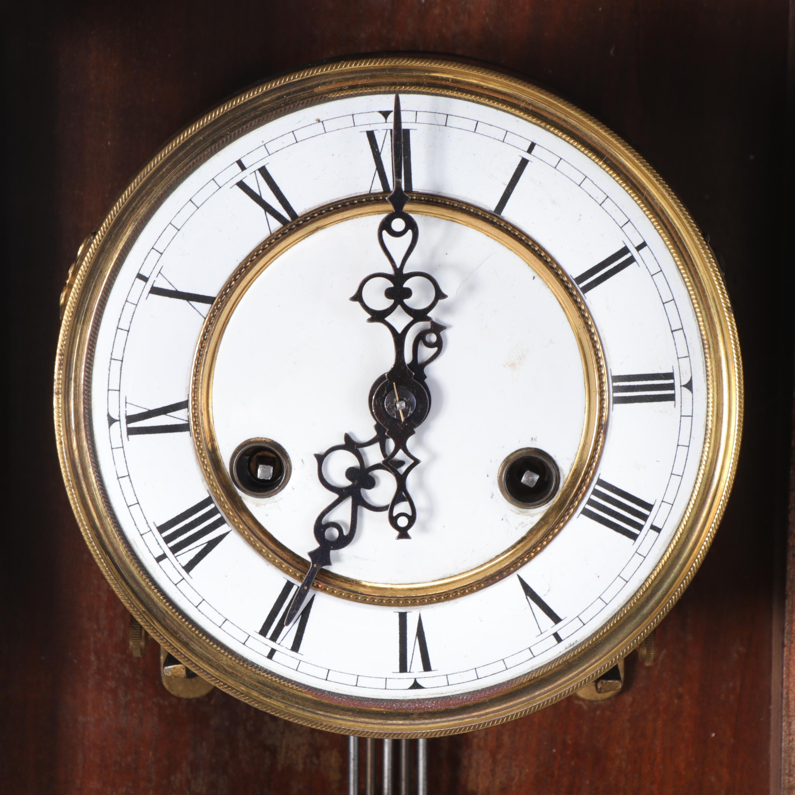 Victorian Style Mixed Woods Regulator Wall Clock, 20th Century