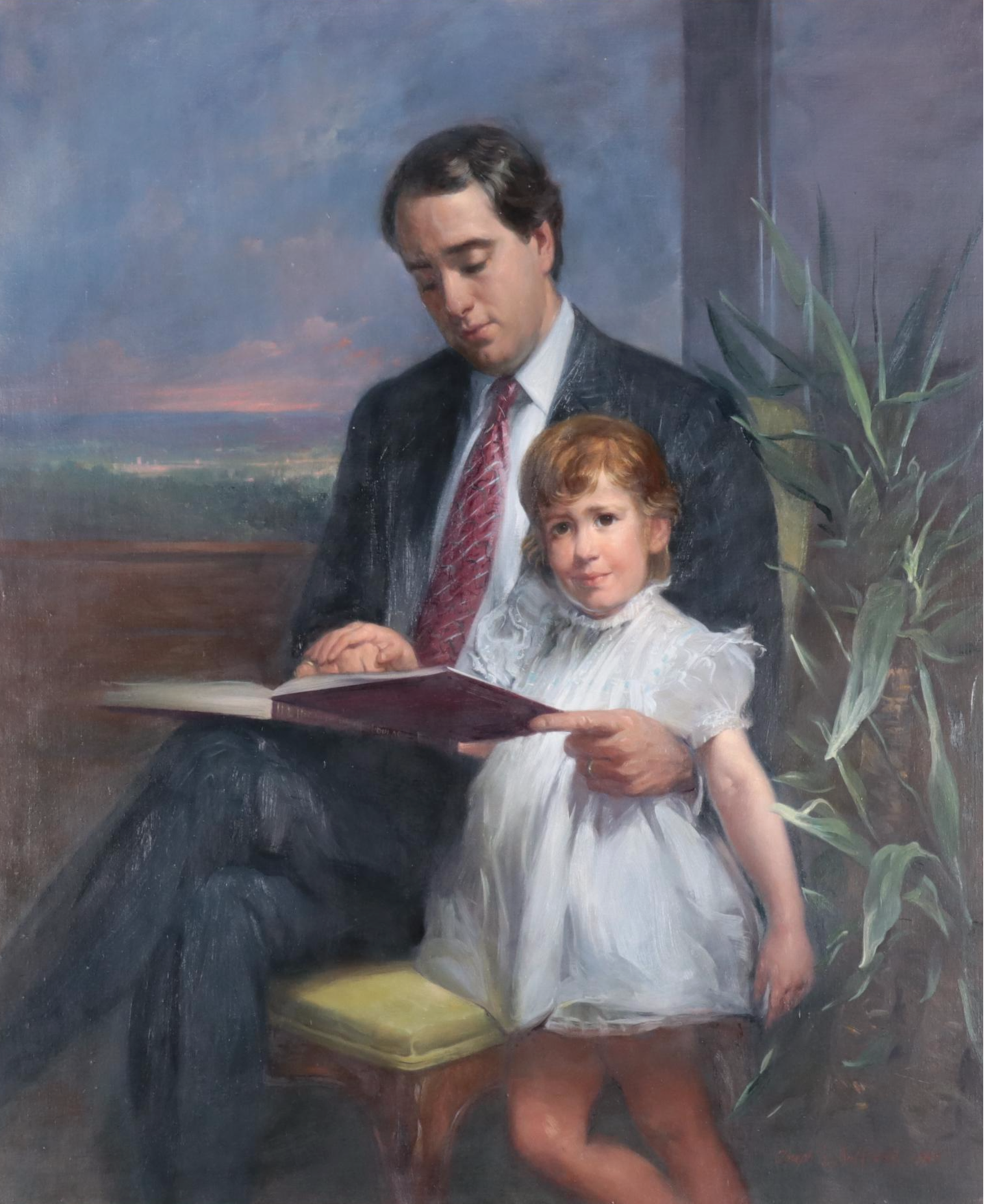 Joseph H. Sulkowski Portrait Oil Painting of Father and Daughter, 1985