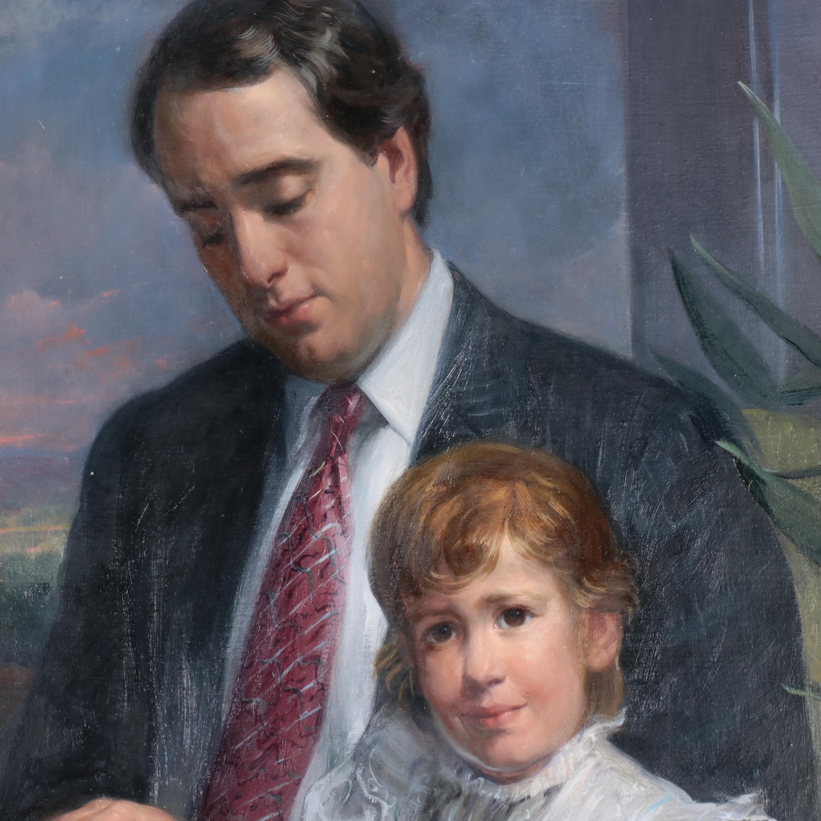 Joseph H. Sulkowski Portrait Oil Painting of Father and Daughter, 1985