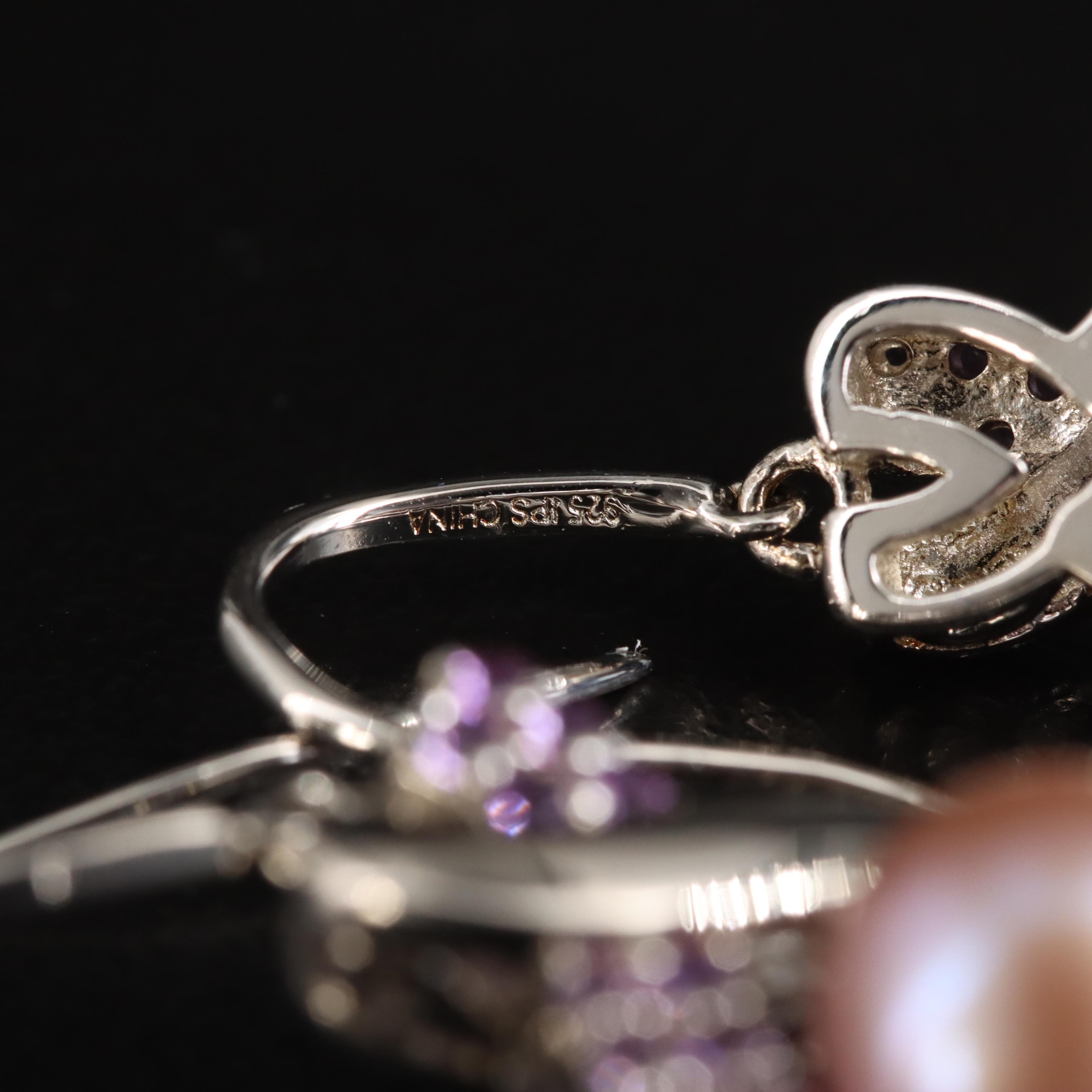 Sterling Pearl and Amethyst Earrings