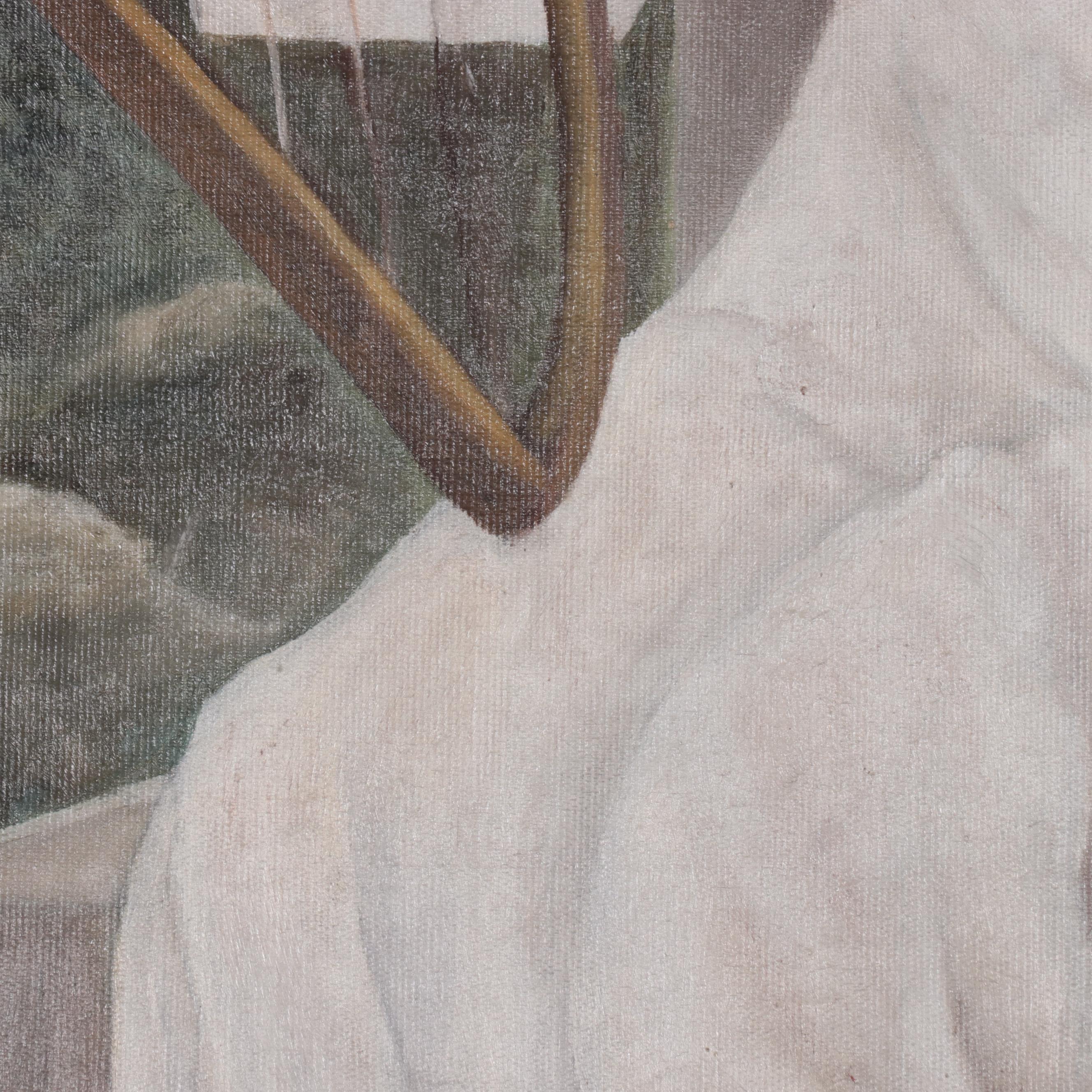 Oil Painting of Woman Playing Harp