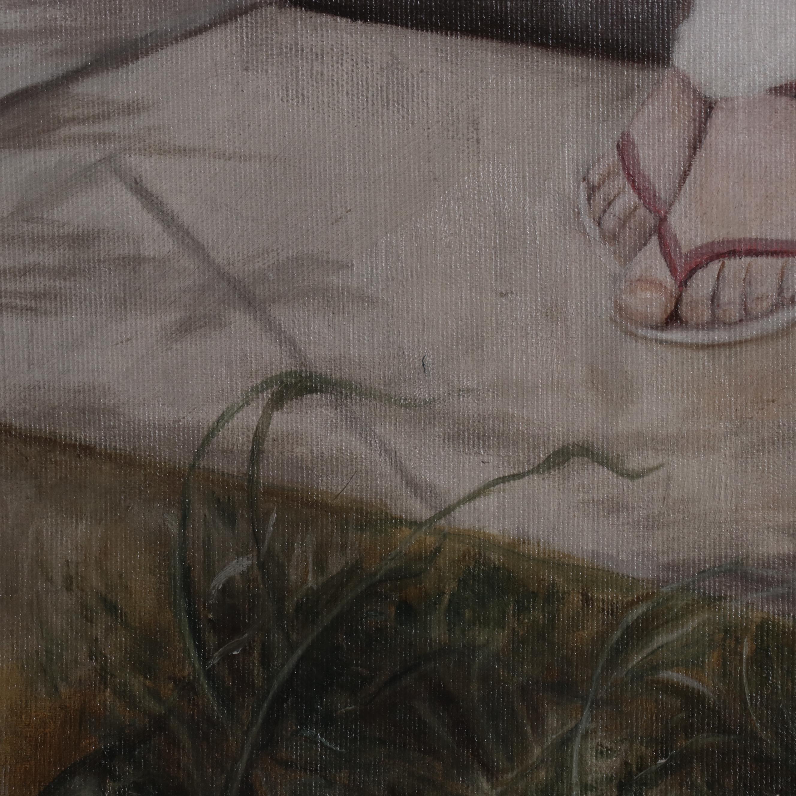 Oil Painting of Woman Playing Harp