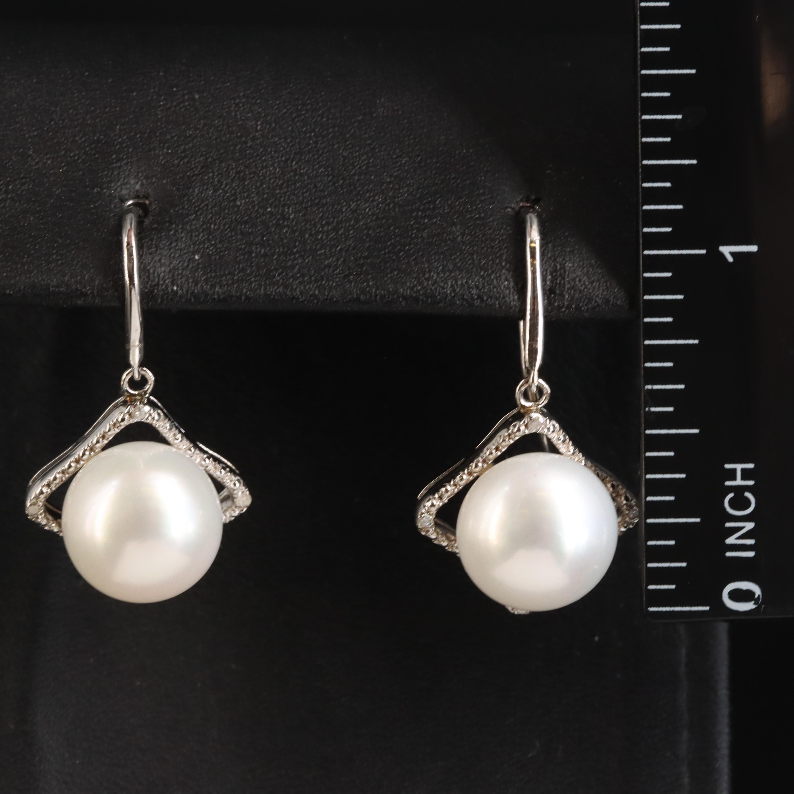 Sterling Pearl and Diamond Earrings